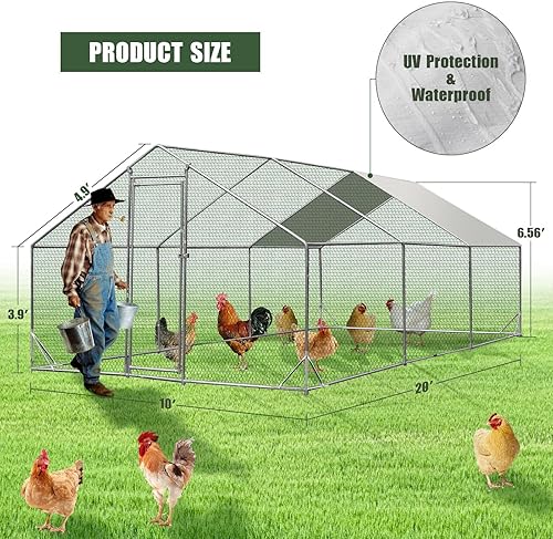 Miniatura 20 de Gallinero de metal grande mejorado de 10 x 26 x 6.6 pies con corrido para 30 pollos, corridos de pollo para patio con cubierta para resistente al