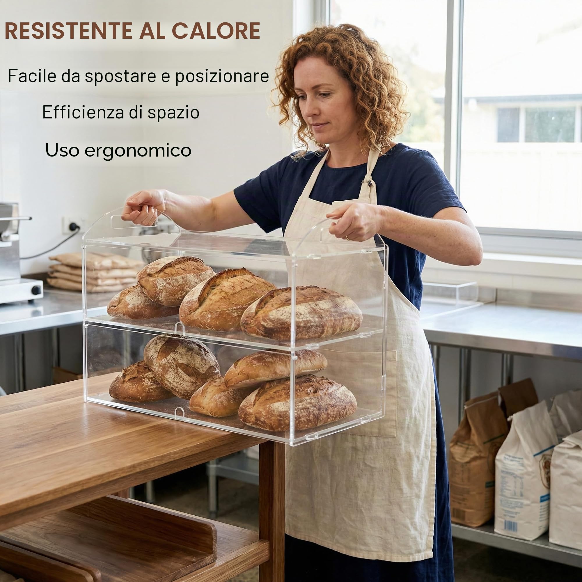 Vetrina per pasticceria a 2 livelli con manico, 48 x 24 x 30 cm, espositore per pasticceria commerciale, in acrilico trasparente, per dessert, ciambelle, ciambelle, torte e biscotti
