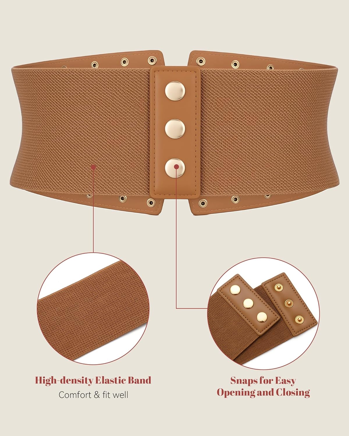 Women Wide Elastic Belt Studded Rivets Stylish Waist Cinch Belt for Dresses Coat - Image 3