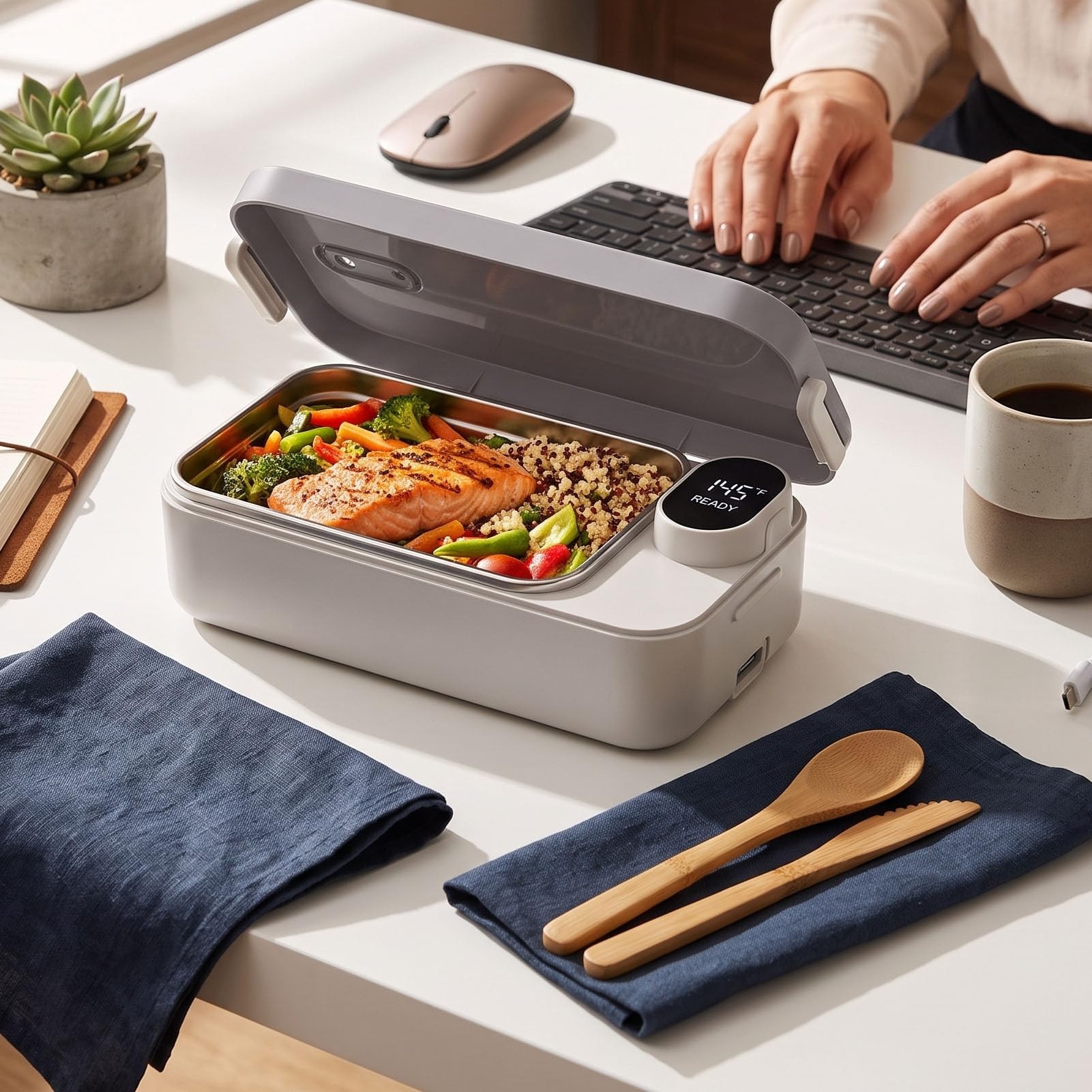 YUYTE Elektrische Lunchbox 304 Edelstahl Wasserloses Erhitzen