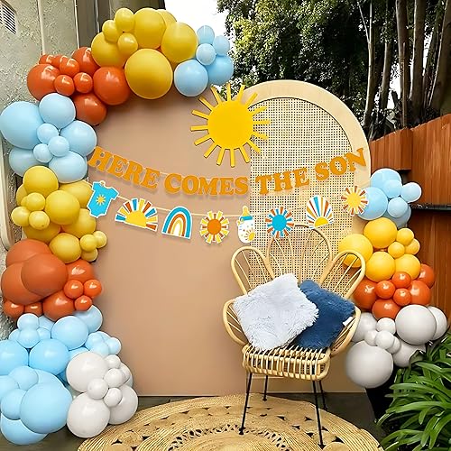 Miniatura 5 de Banner de baby shower con globos para decoración de cupcakes y pasteles, Here Comes the Son Baby Shower Decor Boy Boho Retro Sunshine Party Supplies