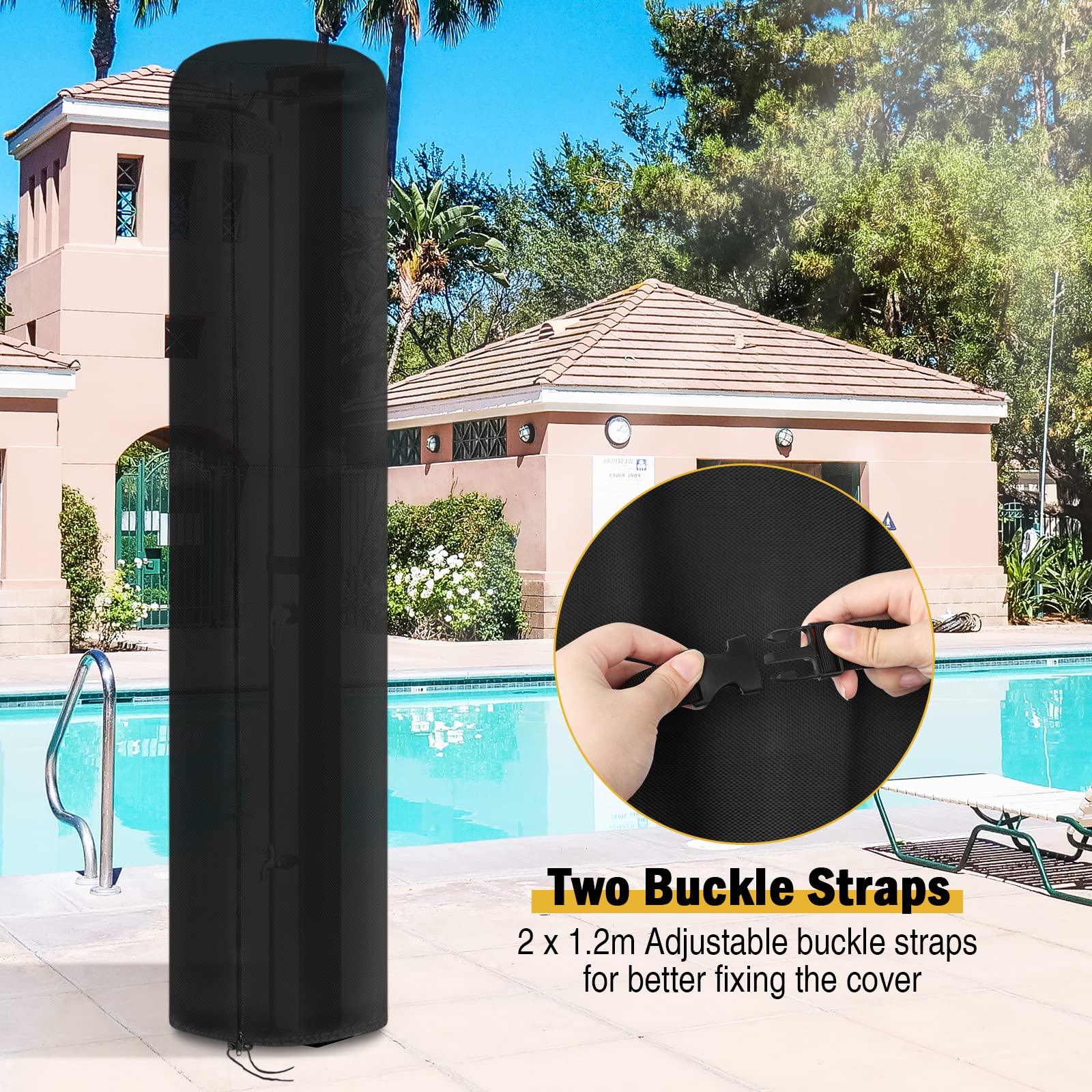Funda Protectora para Ducha Solar - Resistente al Agua y Viento, Cubierta de Jardín 420D con Revestimiento UV, Negro (220 x 67 cm)