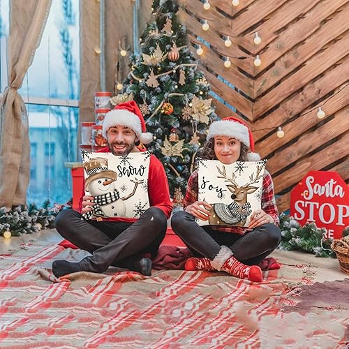 Vista 87 de ONFAON Juego de 4 fundas de almohada rojas con árboles de Navidad, 18 x 18 pulgadas, decoración de Navidad y vacaciones de invierno para sofá