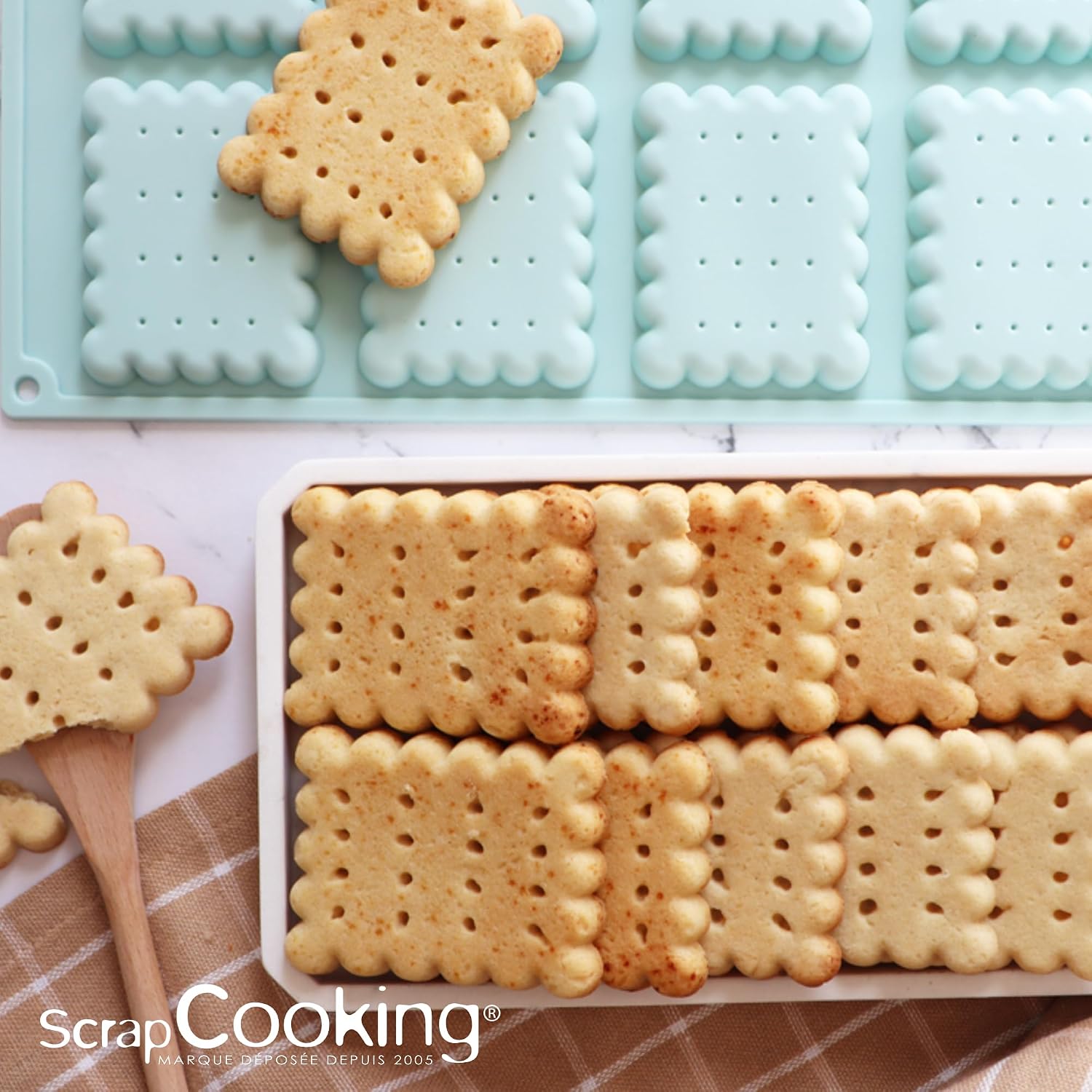 ScrapCooking 3182 Silicone Mould for 8 Small Butters - Biscuit Mould - Suitable for Oven & Freezer - Children's Cake - Soft Utensil - Sea Green