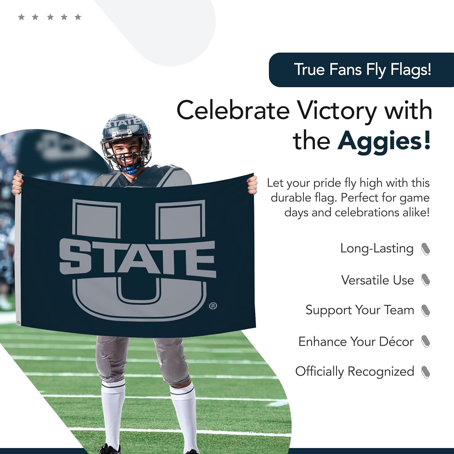 Utah State Aggies College Sports Printed Flag - NCAA Licensed - Nylon - School Banner (Blue, Gray) (3' x 5')