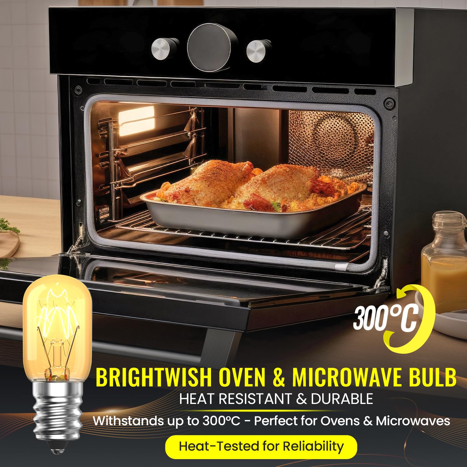 BrightWish Oven Bulb E14 25W 300°C, Salt Lamp Light Bulb, Small Screw Incandescent Bulb for Oven Microwave, Fridge - Image 2