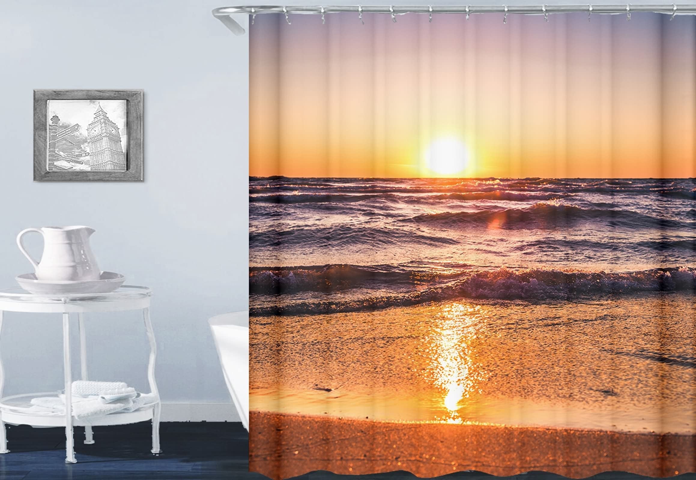 Rideau de douche coucher de soleil KnSam 180x200cm pour salle de bain avec anneaux