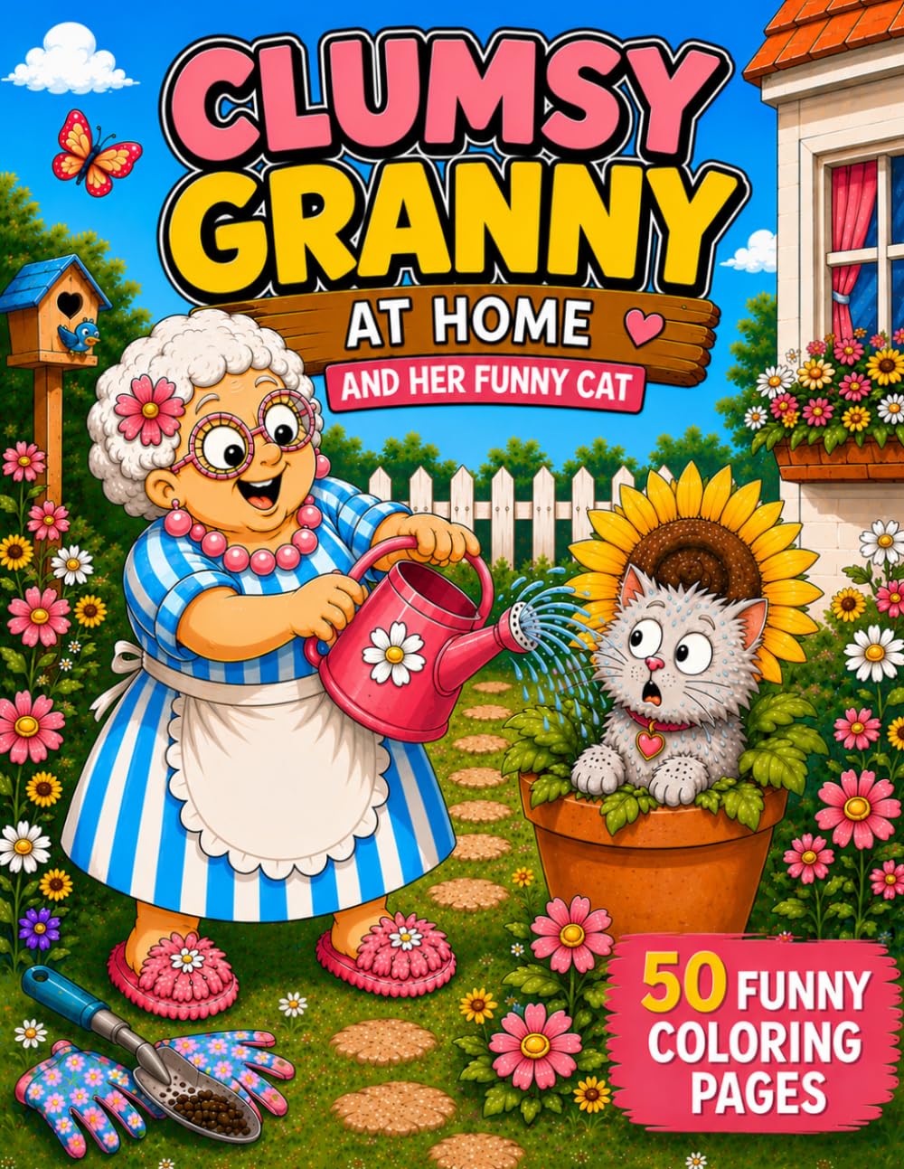 Clumsy Granny at Home and Her Funny Cat: 50 Funny Coloring Pages Filled with Silly Mishaps, Cozy Moments, and Adorable Cat Adventures