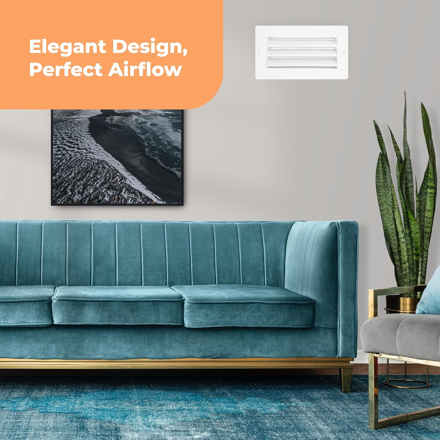 Rustproof 8 x 4 Inch Aluminum Vent Cover – Quiet Return Air Grille for Wall or Ceiling – Heavy Duty HVAC Register, Easy Install, Modern Design – Overall Size 9-5/8 x 5-5/8 – Fins are Not Adjustable