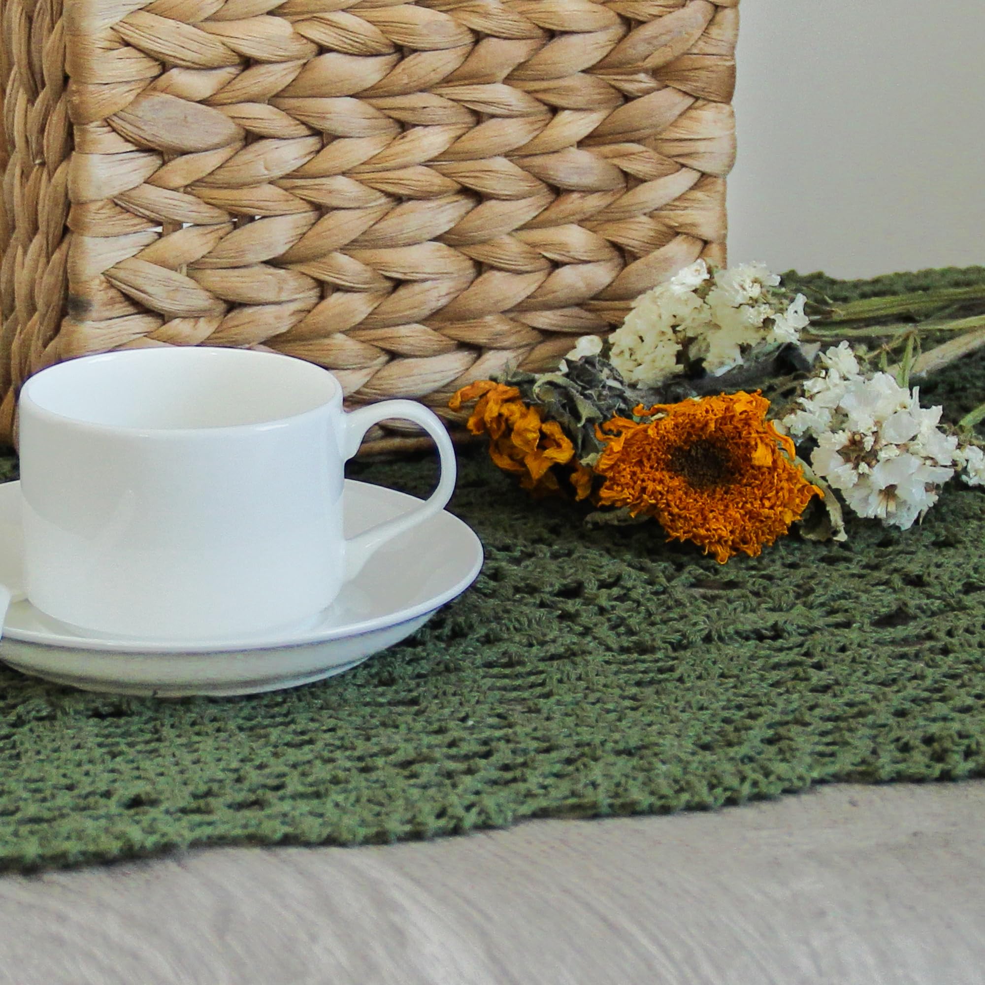 kilofly Handmade Crochet Lace Rectangular Table Runner 15 x 36 Inch, Green - Image 3
