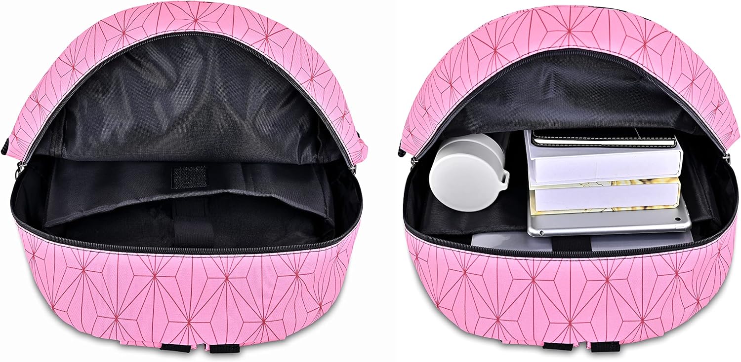 Roffatide Anime Demon Slayer Backpack Pink Geometric Gradient School Bag Laptop Backpack for Girls Ladies