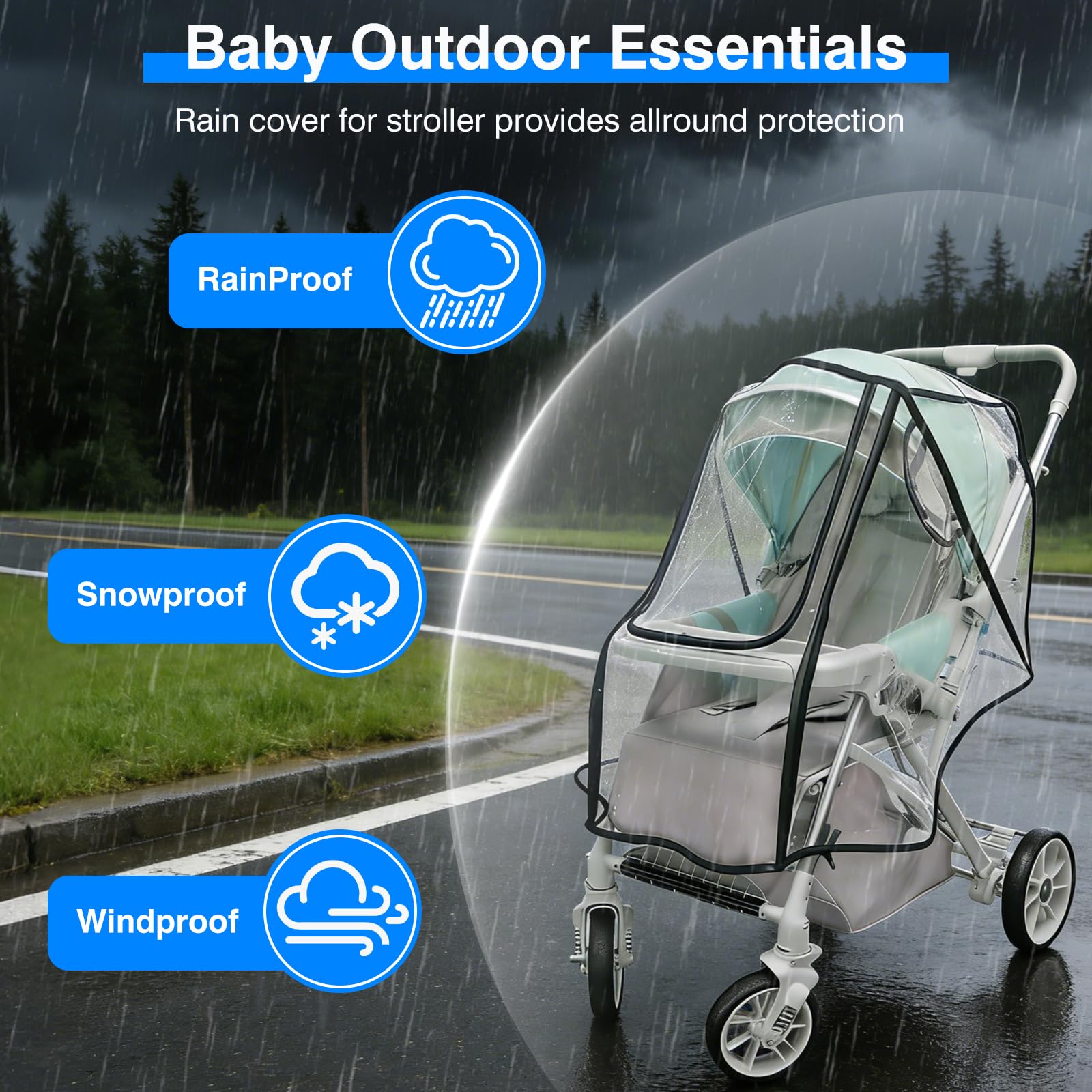 TUPI Stroller Rain Cover, All Seasons Protection for Walking, Camping, Universal Baby Travel Gear, Transparent Stroller Poncho, Baby Stroller Weather Shield for Outdoor Protection from Rain, Snow, Wind & Dust - 5