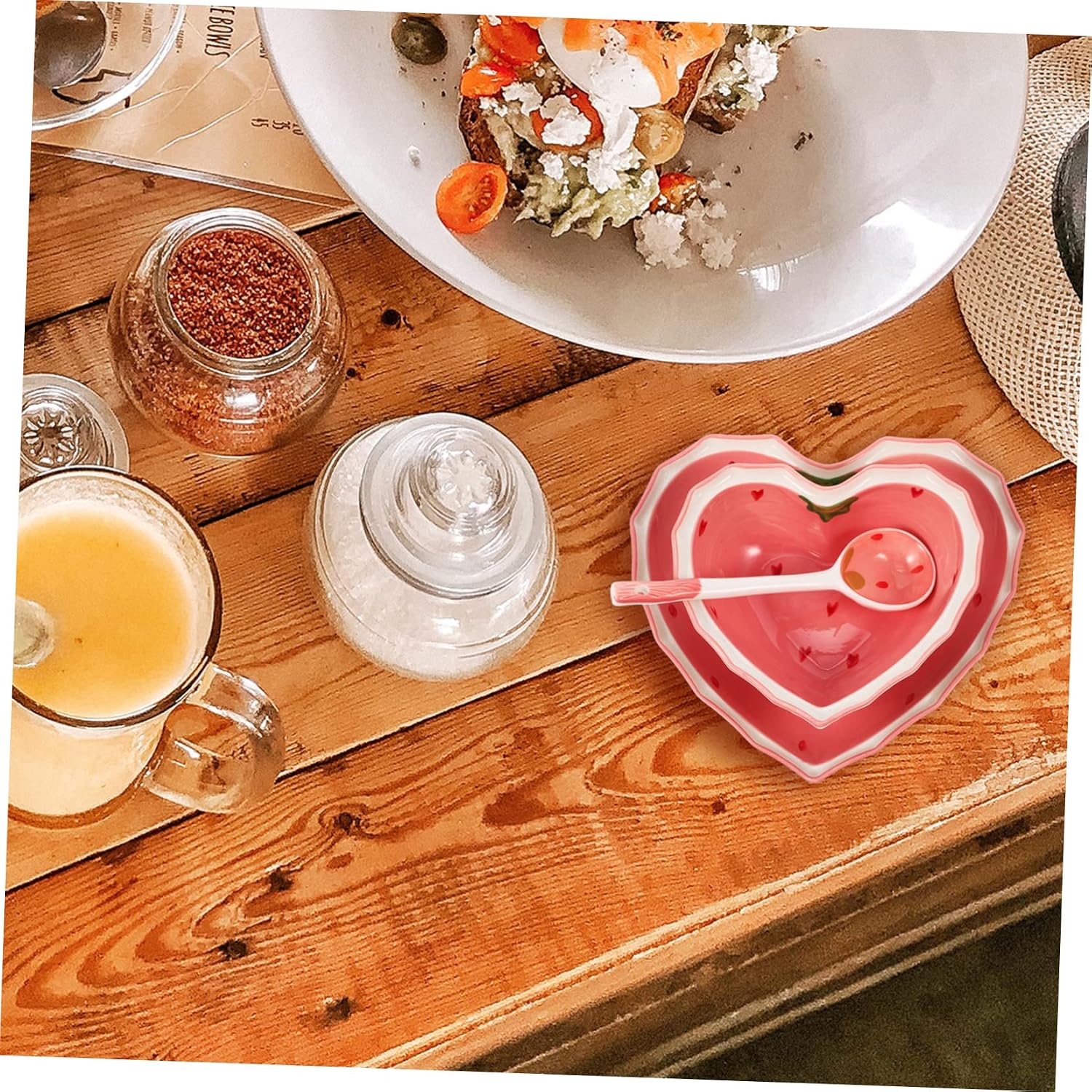 1Set Premium Strawberry Bowl Set Multi Function Salad Accessory with Decorative Spoon and Plate for Family Gatherings Parties and Events