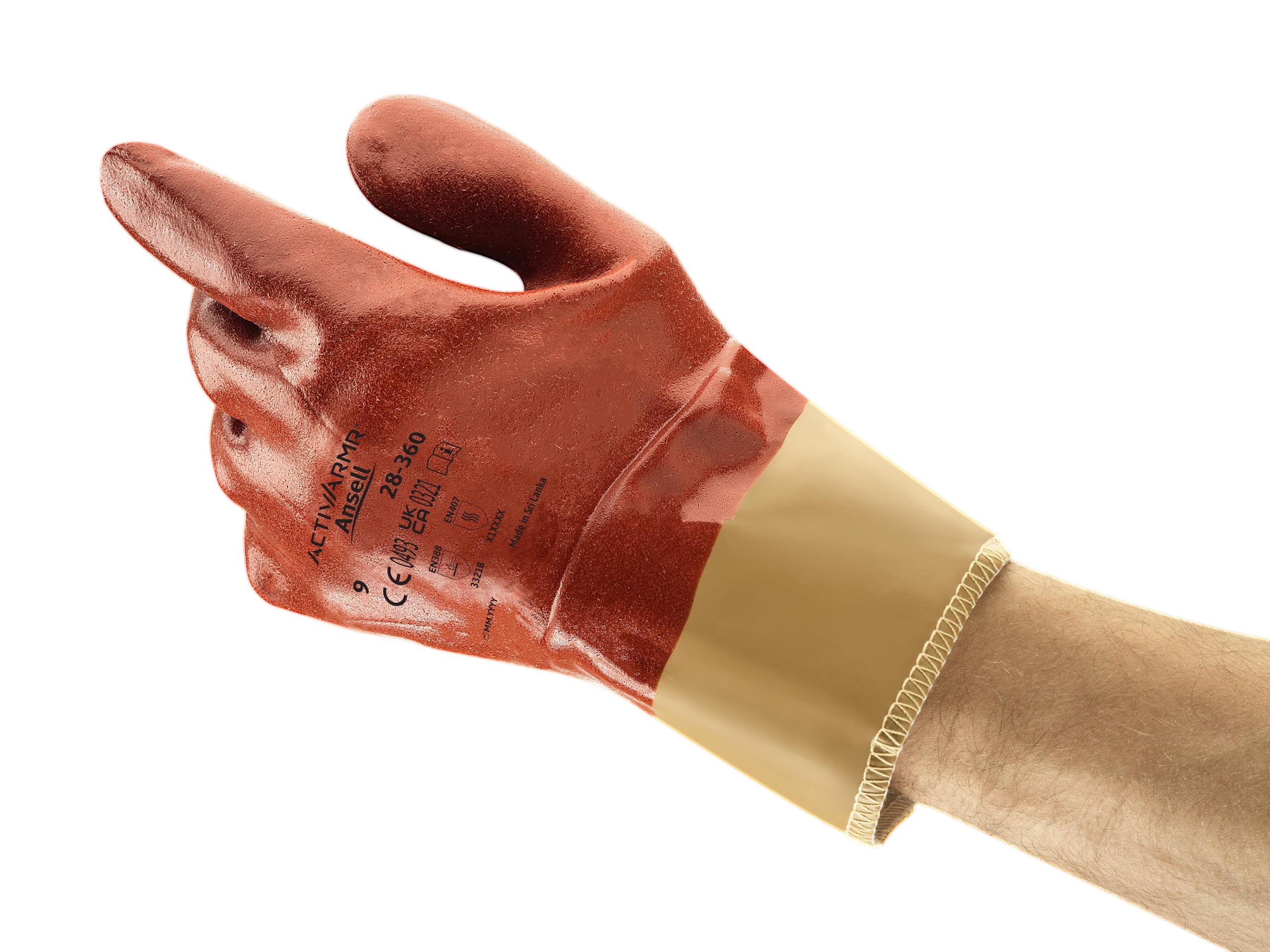 Ansell ActivArmr 28-360 Gants de Manutention, Résistance Anti-Coupure et Oléofuge, Protection Chantier, Construction, Industrie, Travaux Lourds, Homme Femme, Marron, Taille L (12 Paires)