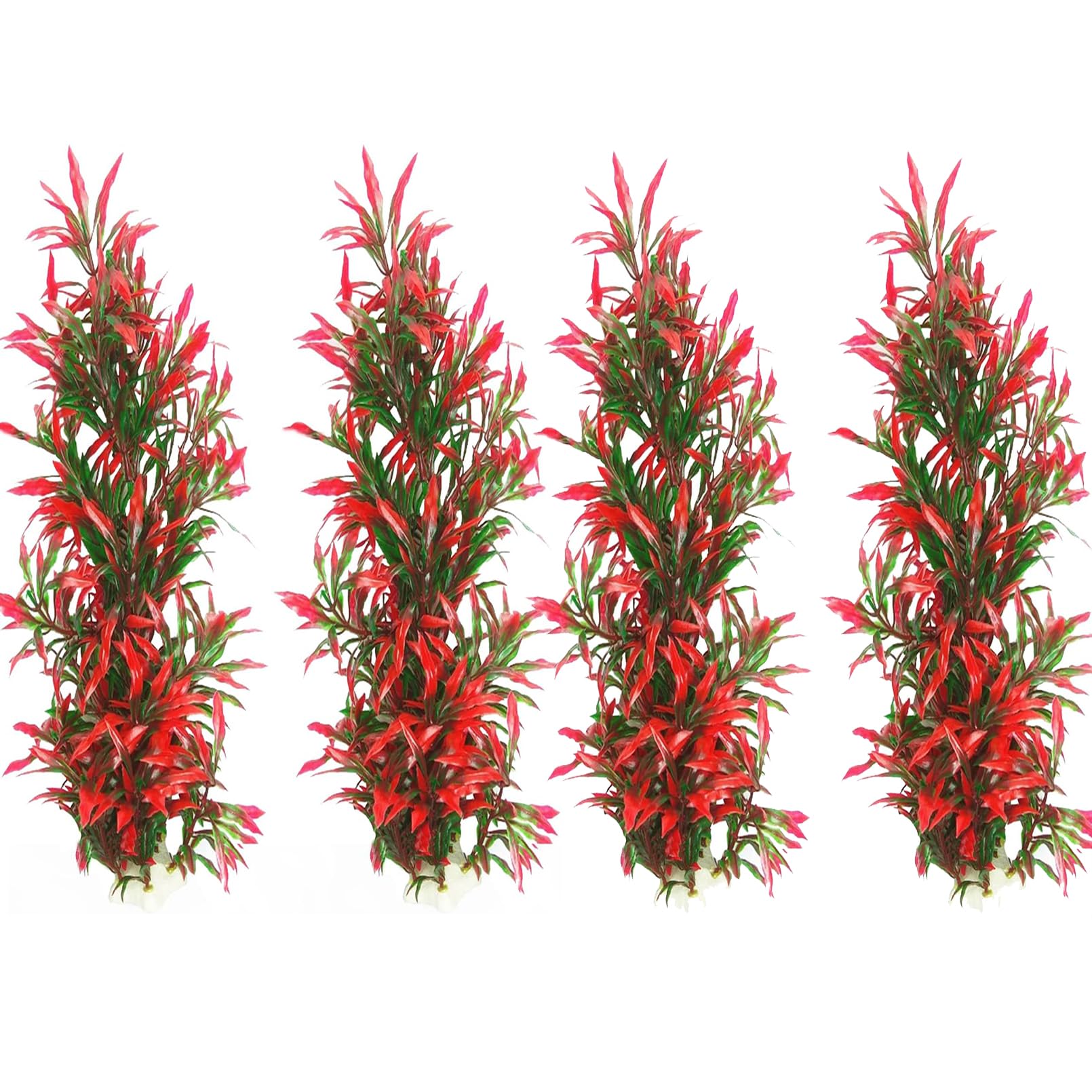 Tfwadmx Large Aquarium Plants 4 Pcs Artificial Water Seaweed for Fish Tank Decor Plastic Plant for Betta Shrimp Red About 12.5 Inch