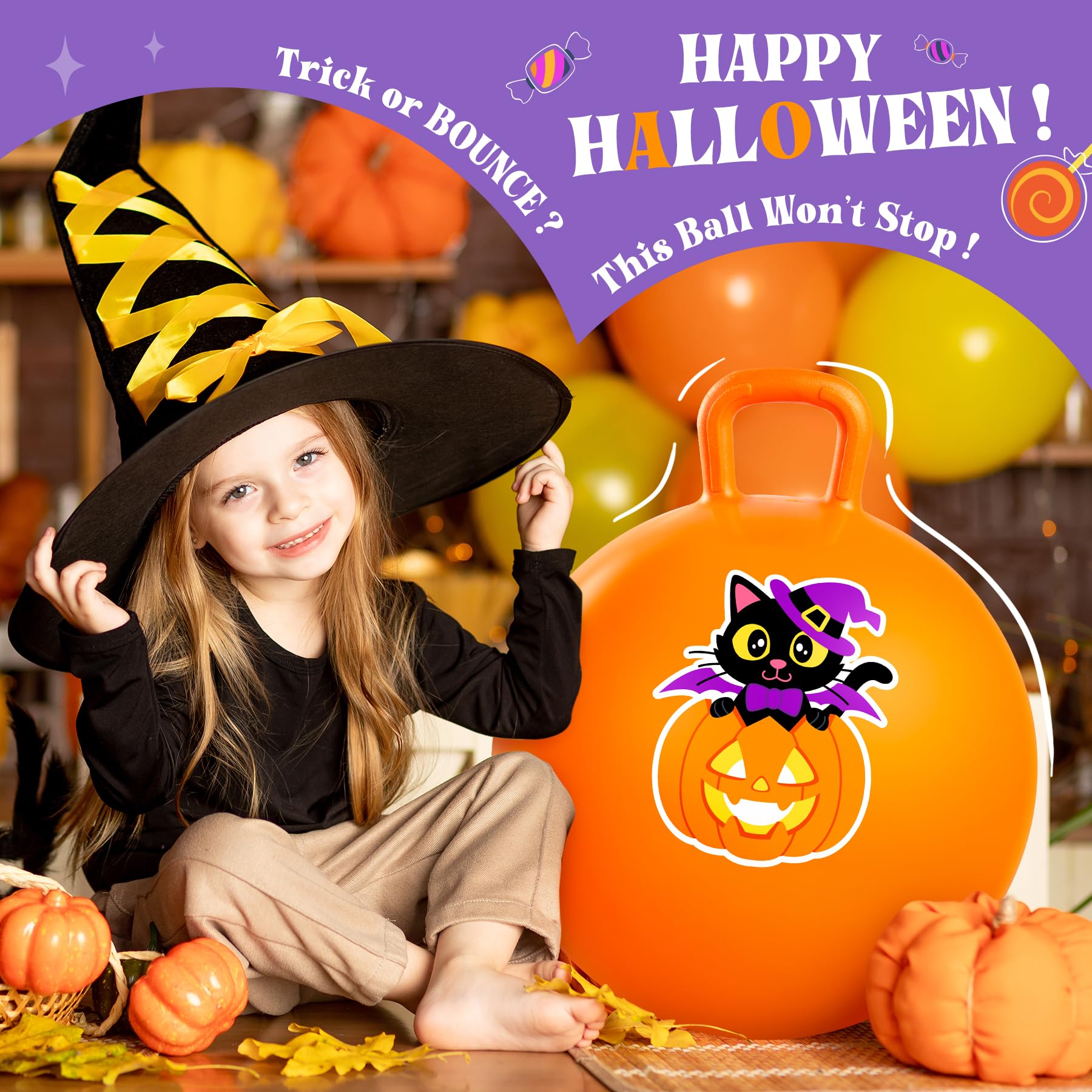 Palla Rimbalzante U&C Planet Halloween 45 Cm Con Pompa - Fino A 100 Kg, Base Antiscivolo, Per Bambini 3-8 Anni, Regalo Divertente