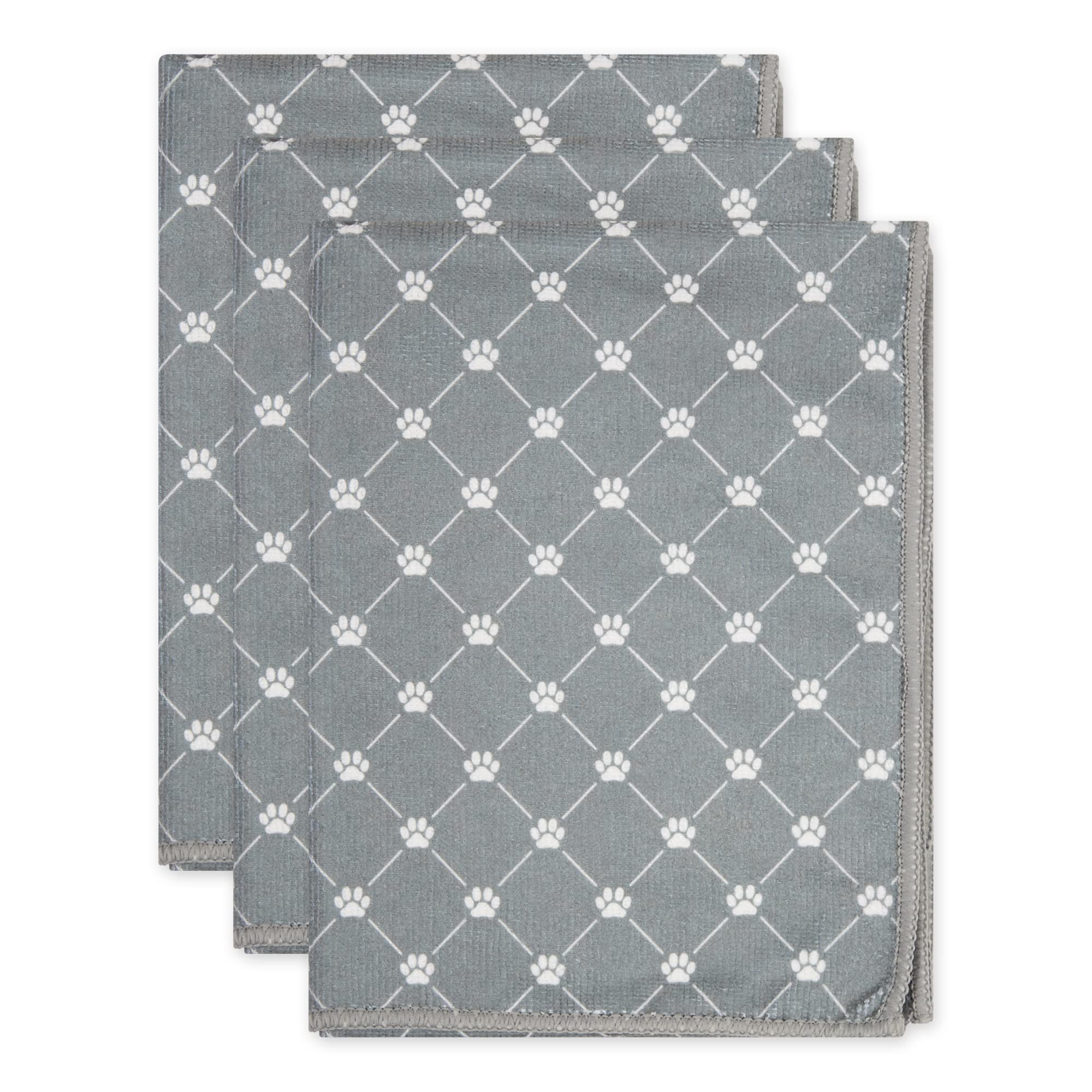 Bone Dry Pet Grooming Towel Collection Trellis Print, Microfiber Absorbent Drying Set, 15x30, Gray, 3 Count