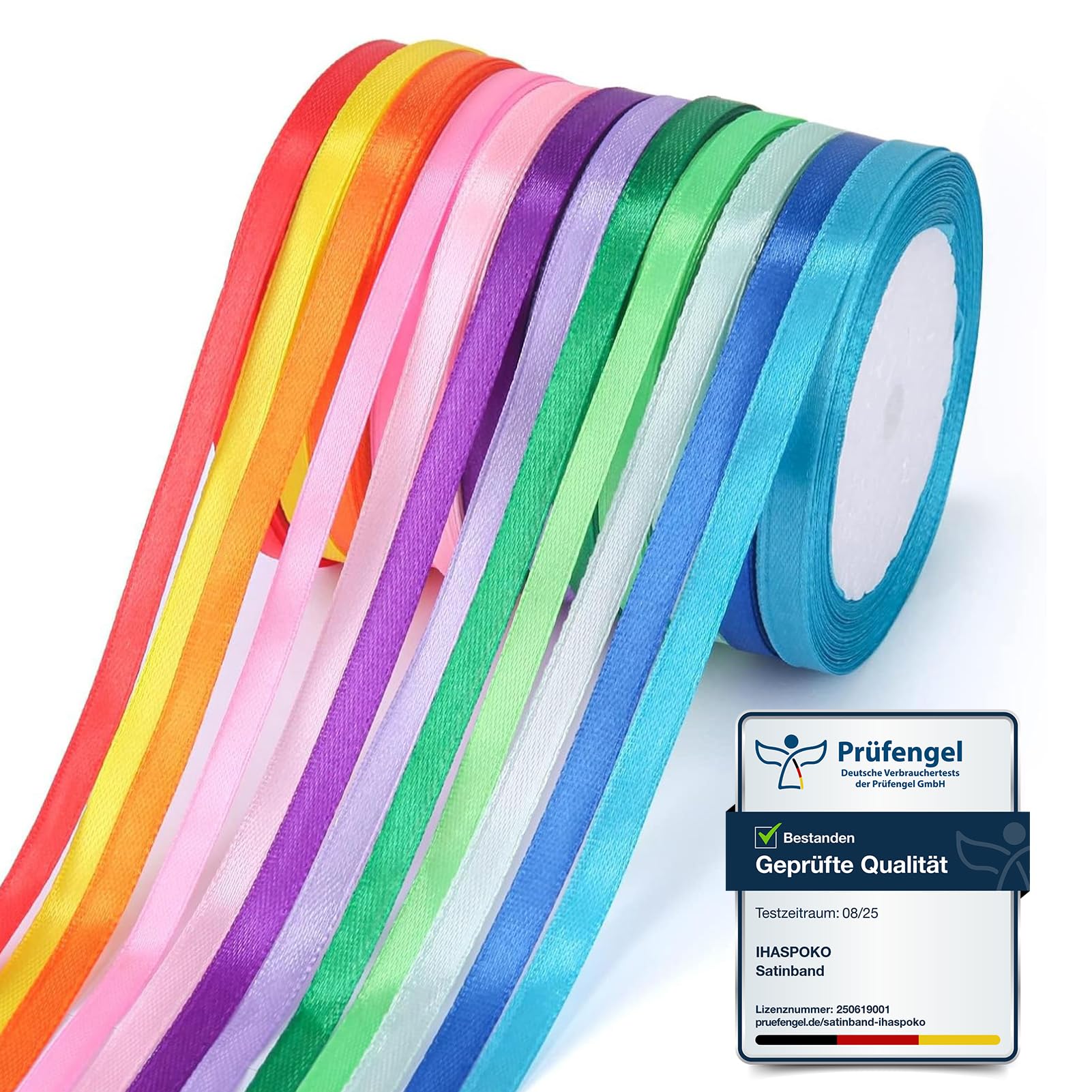 ihaspoko Polyester Satinband, 12 Farben 6 mm x 22 m Dekoration Geschenkband für Heimwerkerkunst Handwerk, Geschenk Verpackung, Schleifen, Hochzeitsdekoration