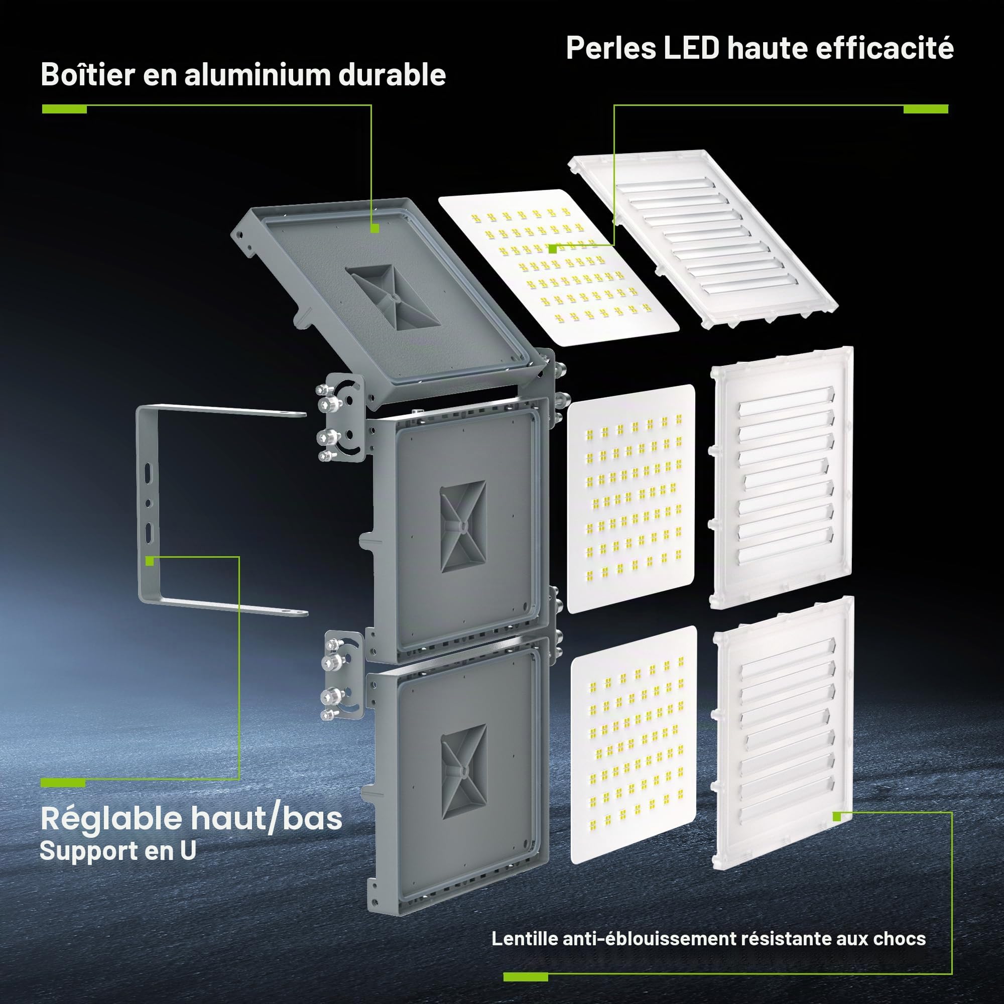 STASUN Projecteur led extérieur 480W 48000LM,6000K spot led,luminaire exterieur étanches IP66 avec angle réglable,adaptés aux stades et aux arrière-cours