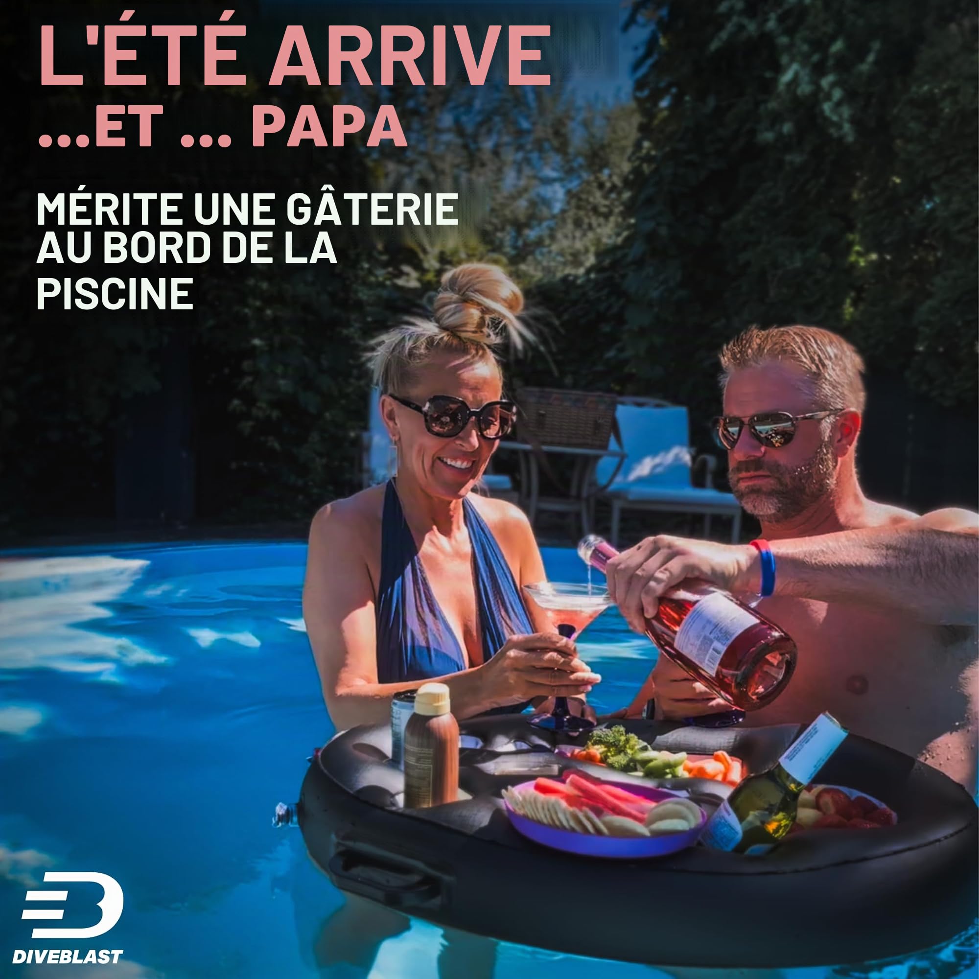 DIVEBLAST: Porte-Boisson Flottant de qualité supérieure pour Piscine et Jacuzzi – Porte-gobelet de Plage et d'extérieur – Barre de Service Amusante, Polyvalente et Portable