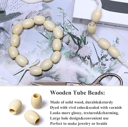 Miniatura 4 de 200 cuentas de madera ovaladas de 0.669 x 0.551 in con agujero de 0.197 in, cuentas sueltas de madera beige para manualidades y trenzas de pelo Dark