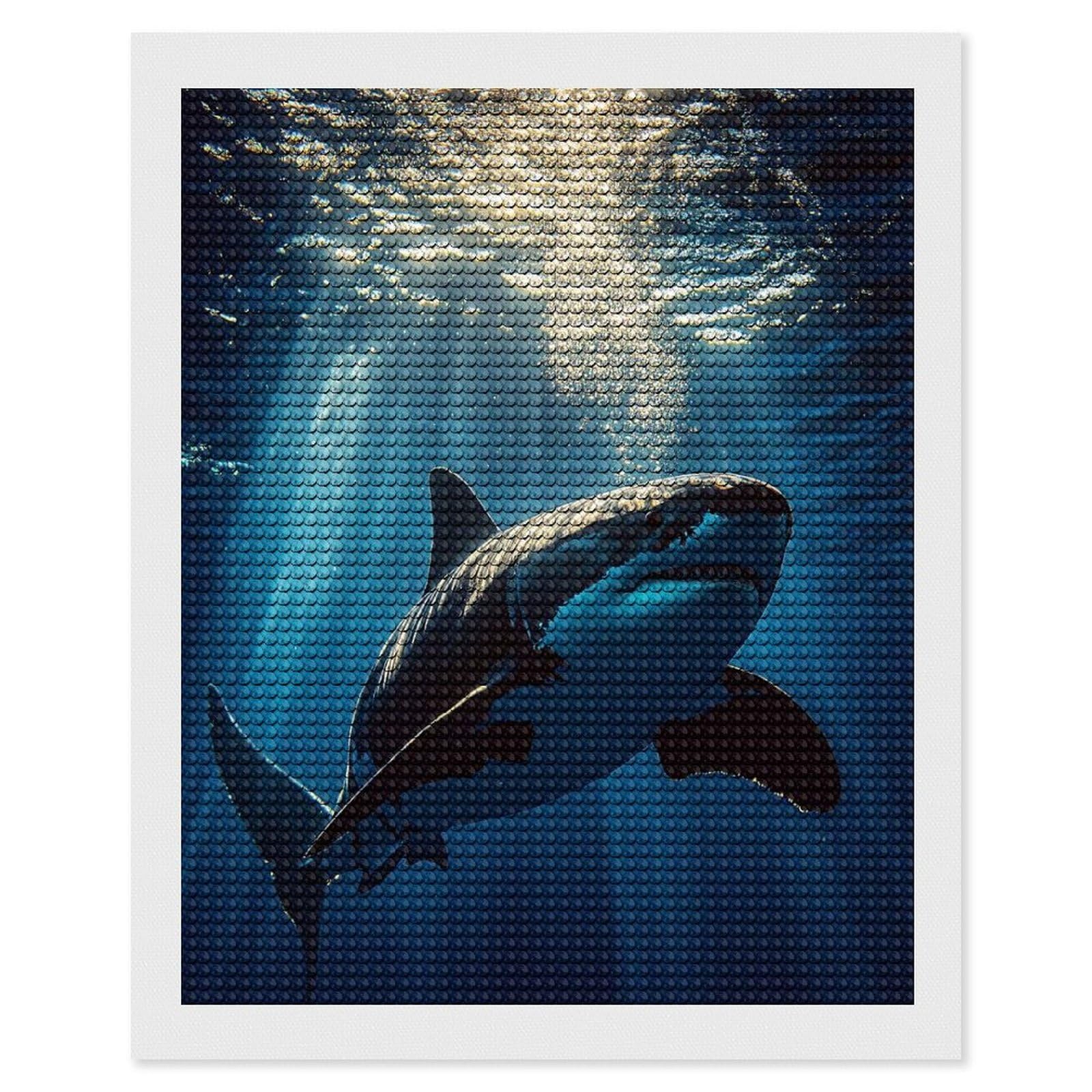 Junmoney Great White Shark Underwater Sunlight Diamond Painting Canvas Set 16"x20", Full Kit Included, Calming Craft to Unwind, Farmhouse Decor, Christmas Gift