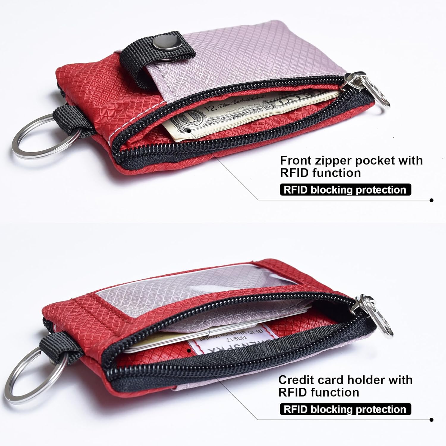 Minimalist RFID Blocking Small Wallet with ID Window,WaterResistant Zip Id Case Wallet with Lanyard Keychain for Cards,Cash,Travel,Women,Men - Image 4