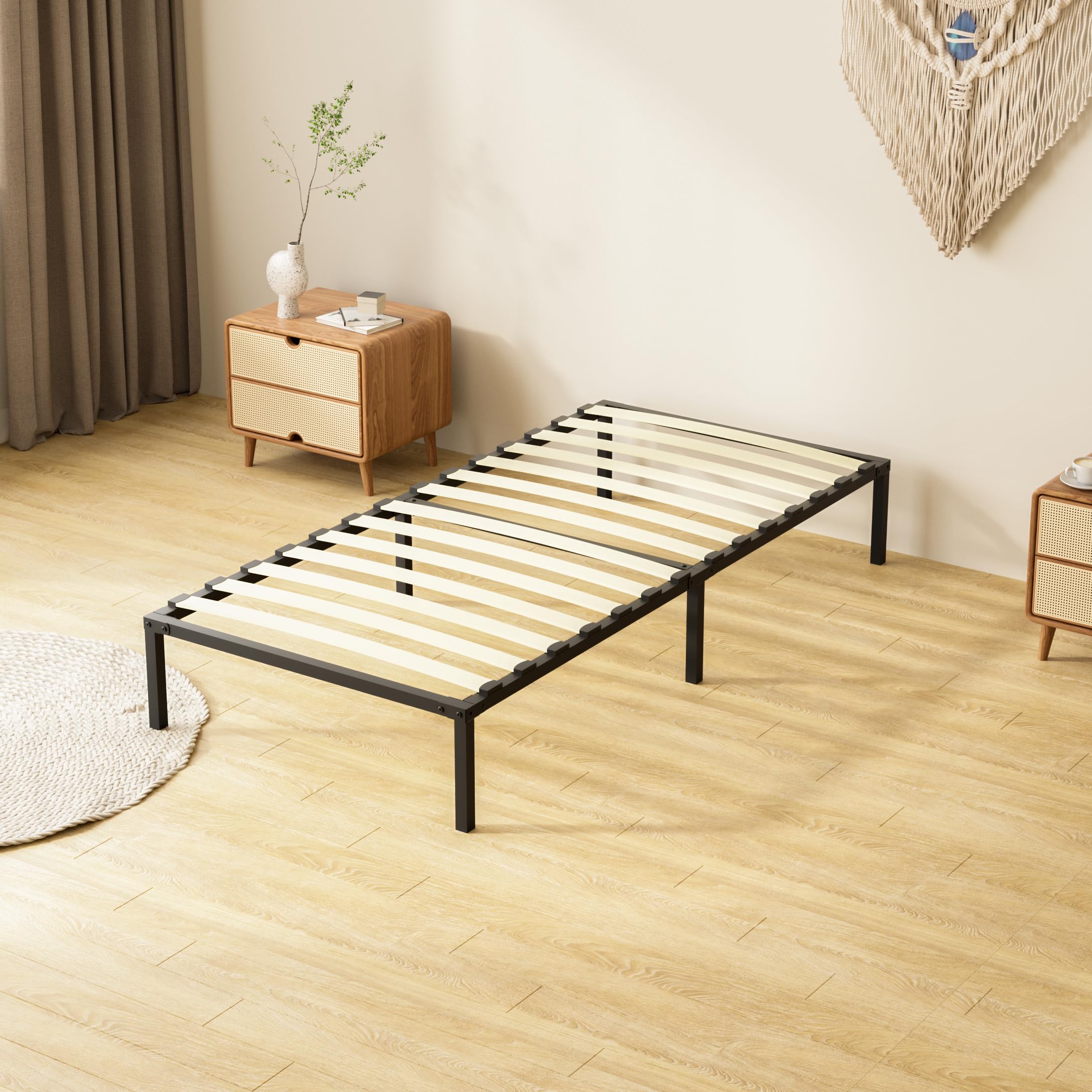 TEENO Sommier 90x190, Sommiers à Lattes avec 6 Pieds pour Adulte, 13 Lattes, 26 cm de Hauteur, Cadre de Lit 90x190 avec Sommier, Lit 1 Personne en Métal pour Appartement ou Dortoir