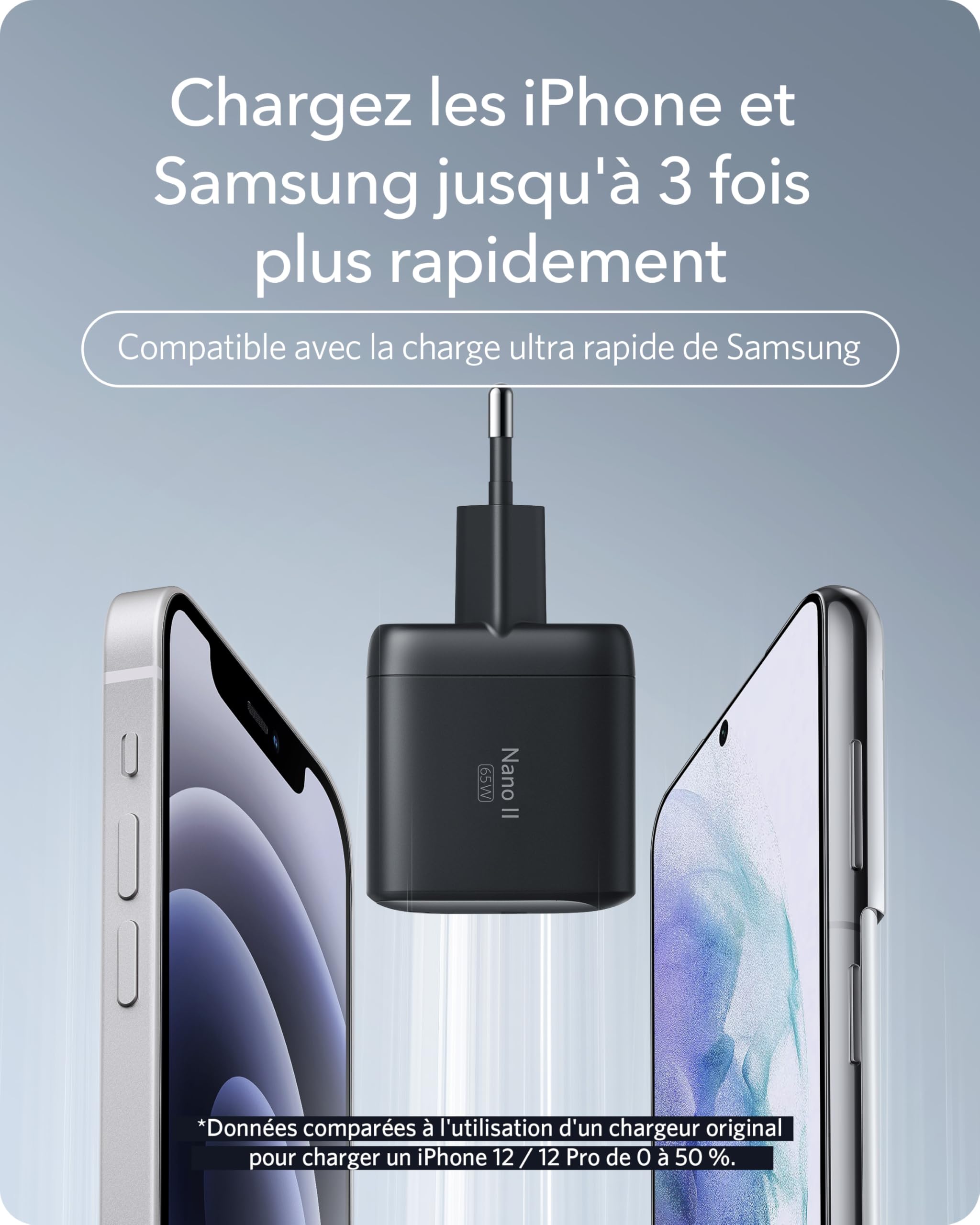 Anker Nano II Chargeur USB C 65 W avec Puissance de Charge Rapide, Technologie GaN II, Compatible avec MacBook Pro/Air, Galaxy S20/S10, iPhone 16, iPad Pro, Pixel