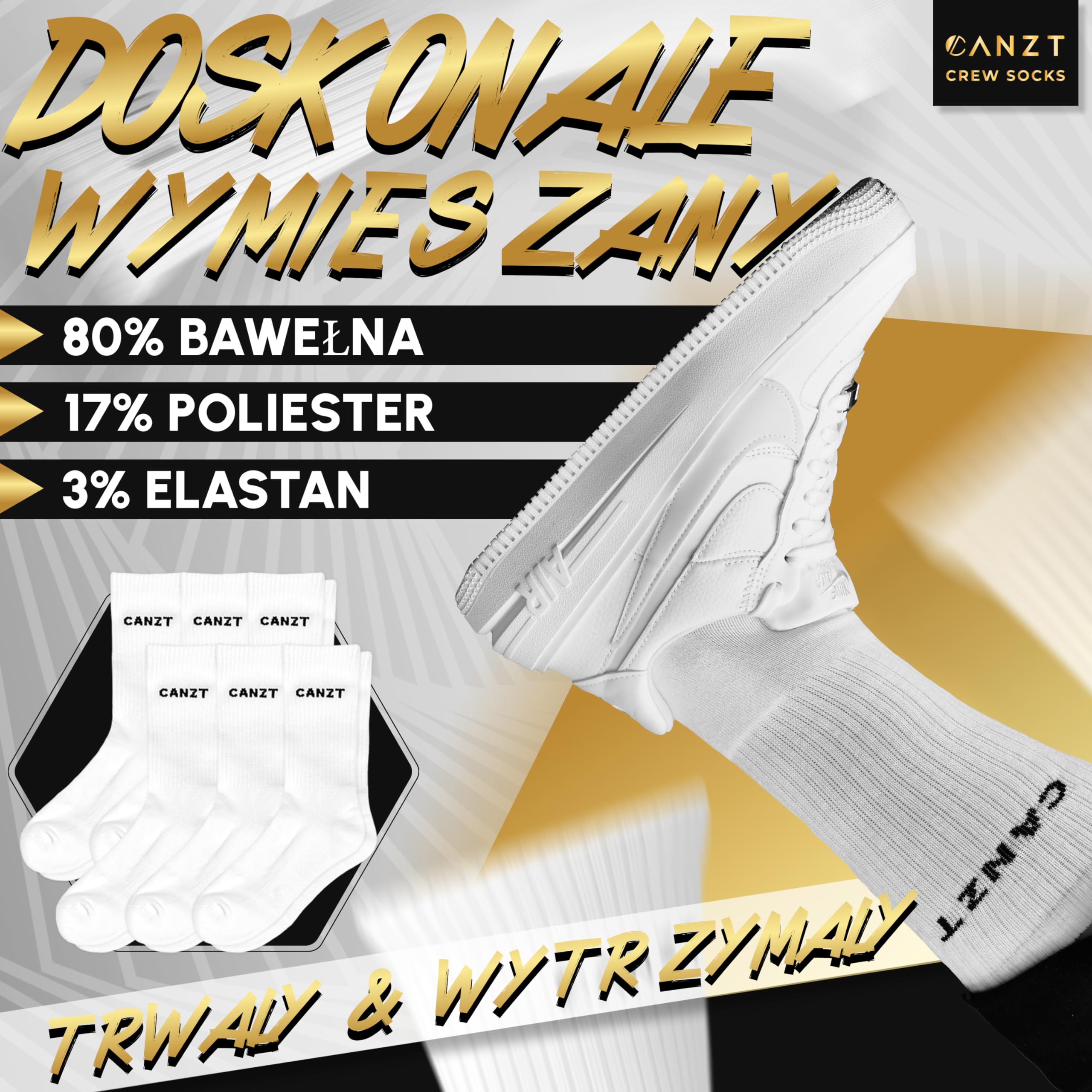 Skarpety Tenisowe Sportowe Białe Męskie i Damskie Zestaw 6 43-46 Bawełna