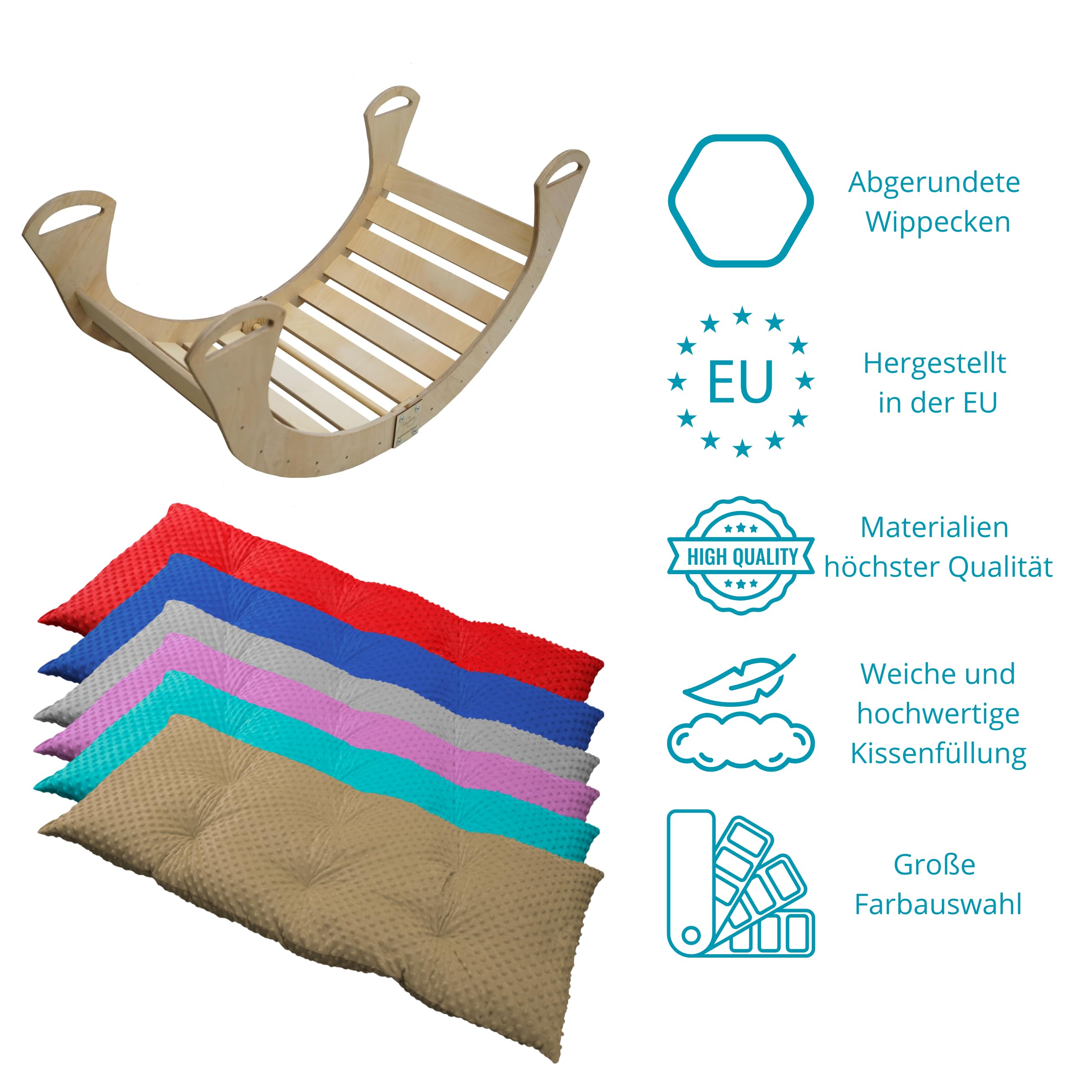 Skyline Altalene di equilibrio in legno tunnel gioco arco da arrampicata montessoriano per bambini fatto a mano dondolo montessori scivolo con altalena con cuscino XXL Grigio