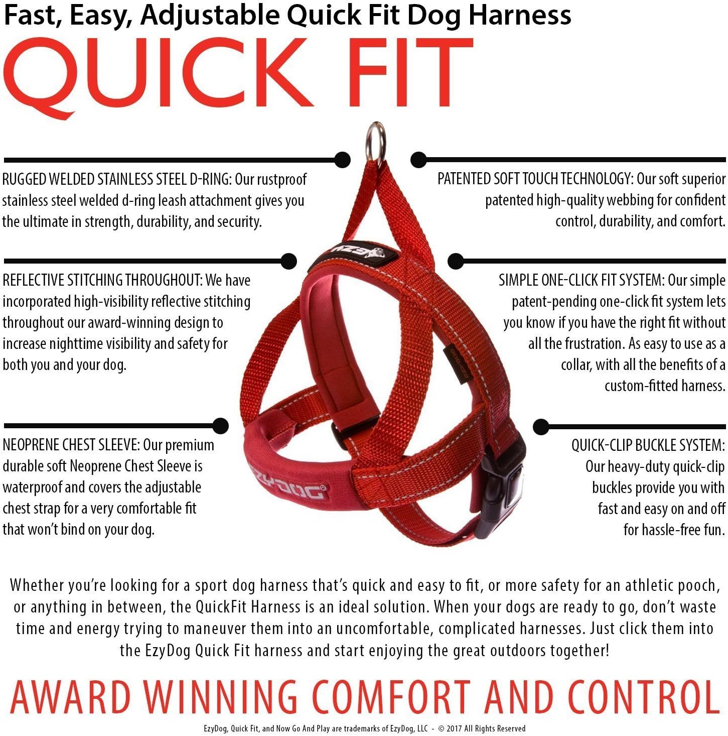 EzyDog Quick Fit No Pull Adjustable Harness Vest (Large, Black) and EzyDog Zero Shock Leash - Shock Absorbing, Control & Training Lead (48" Black)