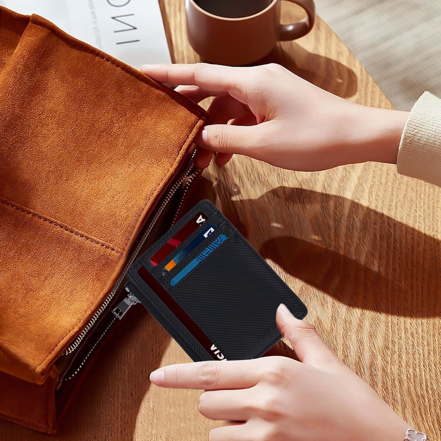 YOXIER Leather credit card holder,Slim Minimalist Card case, Front Pocket Card case, RFID Blocking, Credit Card Holder for Men & Women ,Card holder for men - Image 5