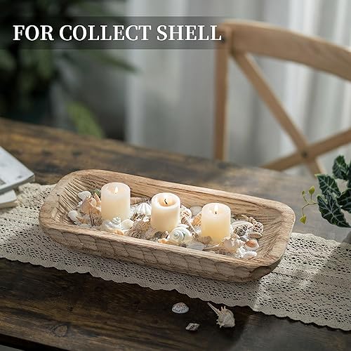 Miniatura 10 de Hanobe Cuenco decorativo de madera para masa centro de mesa de madera, decoración de mesa con portavelas natural, decoración rústica quemada a mano,