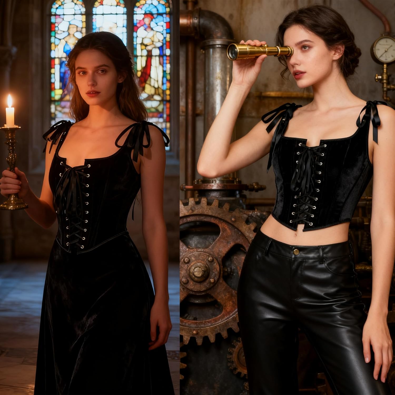 IZUS Steampunk Gothic Bustier Corset Tops for Women Lace-up Push Up Shapewear Crop Tops Tank Bodice Camisole Vest - Image 2