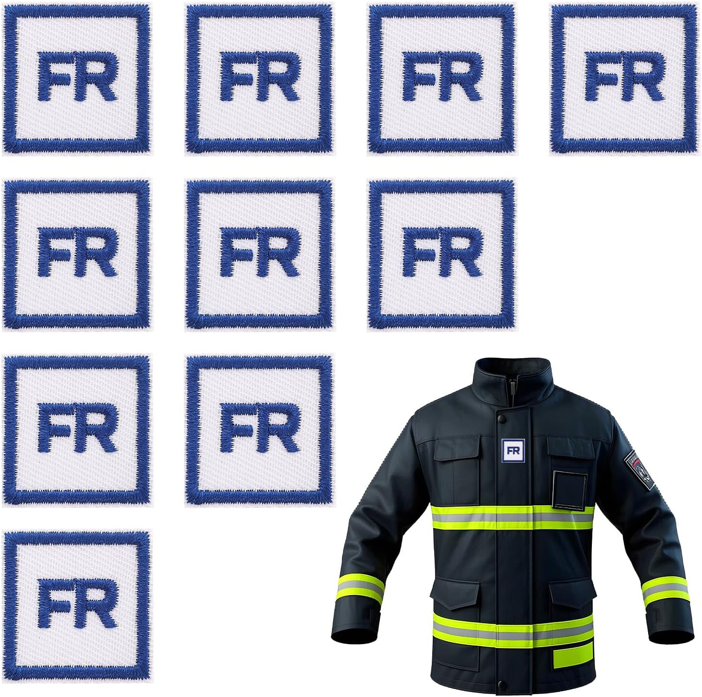 10Pcs FR Iron on Patches, Embroidery Iron-on/Sew on Patches for Jackets, Jeans, Hats Etc (White&Blue)