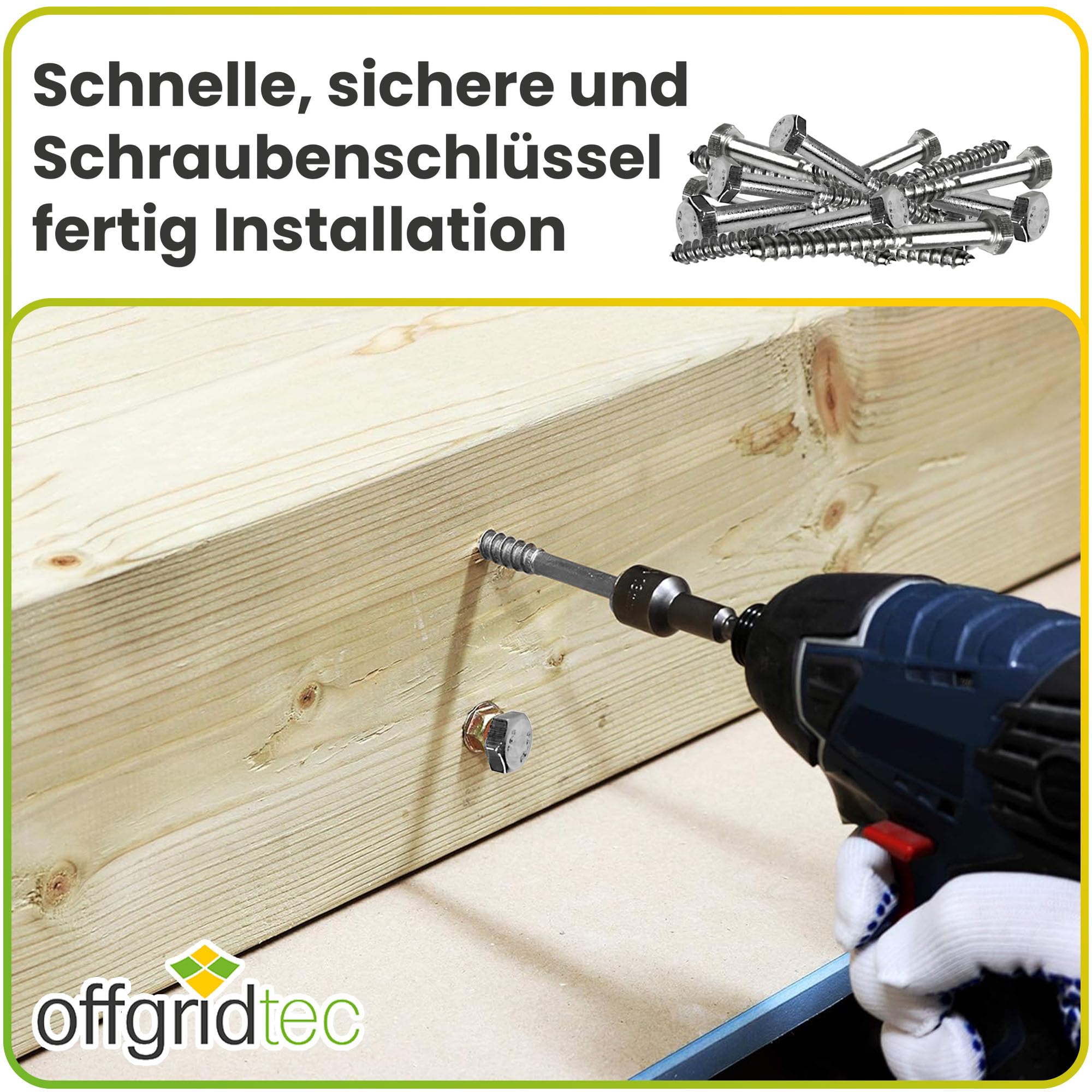 Offgridtec Tornillos hexagonales de acero inoxidable para madera, M8, DIN571, longitud 200 mm, 100 unidades