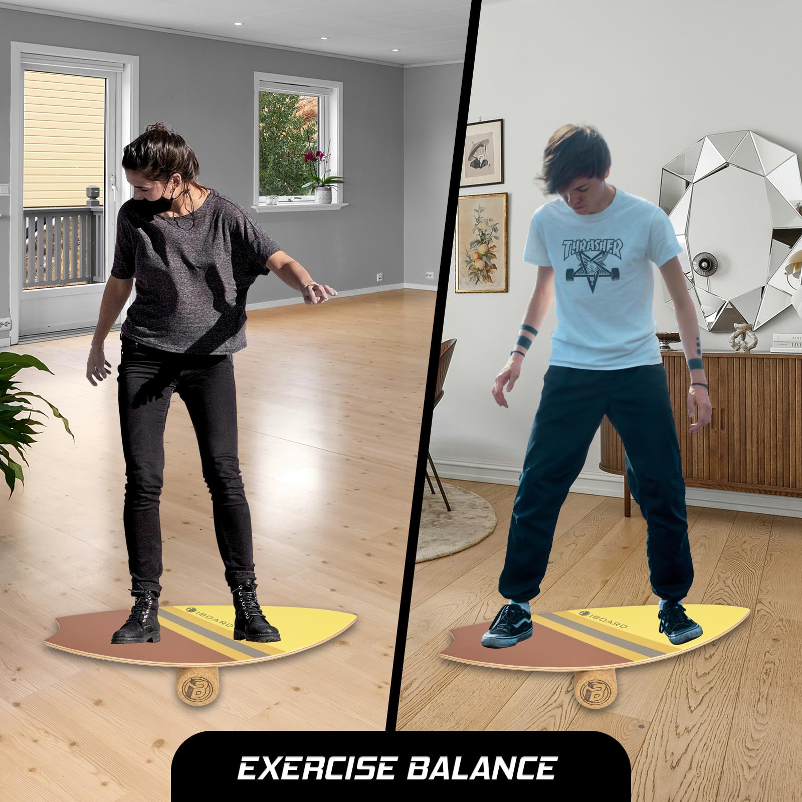 Balance Board mit Rollen - 10-lagiges Wackelbrett aus Holz für Kernstärke