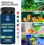 DIPSTIK Bandes d'essai de l'aquarium, 7-Way Trousse d'essai du bassin de poissons d'eau douce en eau salée, 100 Bandes, nitrates, nitrites, chlore, dureté, alcalinité, carbonate, pH