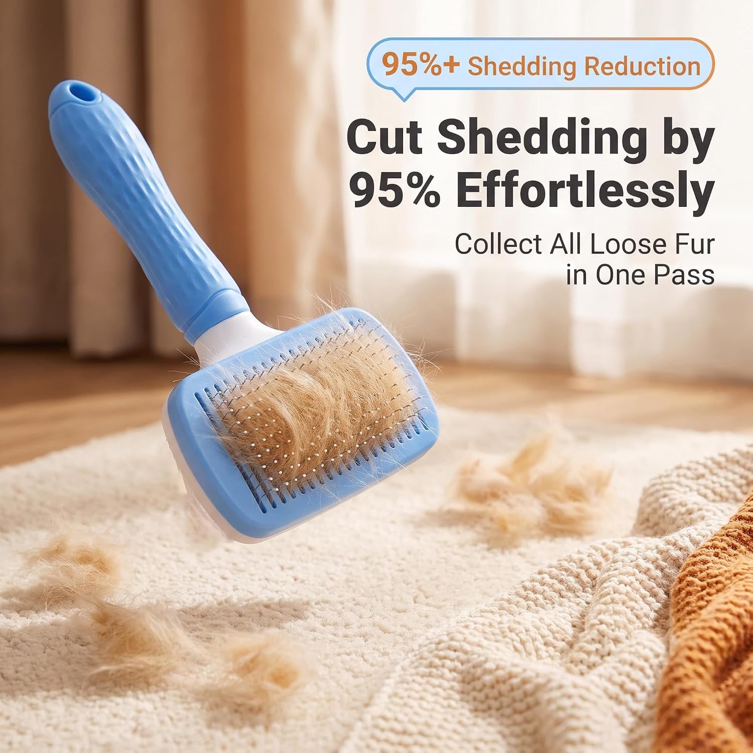 Self Cleaning Slicker Brush for Dogs and Cats – Gentle Deshedding Brush with Rounded Plastic Tips, One-Touch Hair Removal Grooming Tool for Short Medium Long Hair(gray)