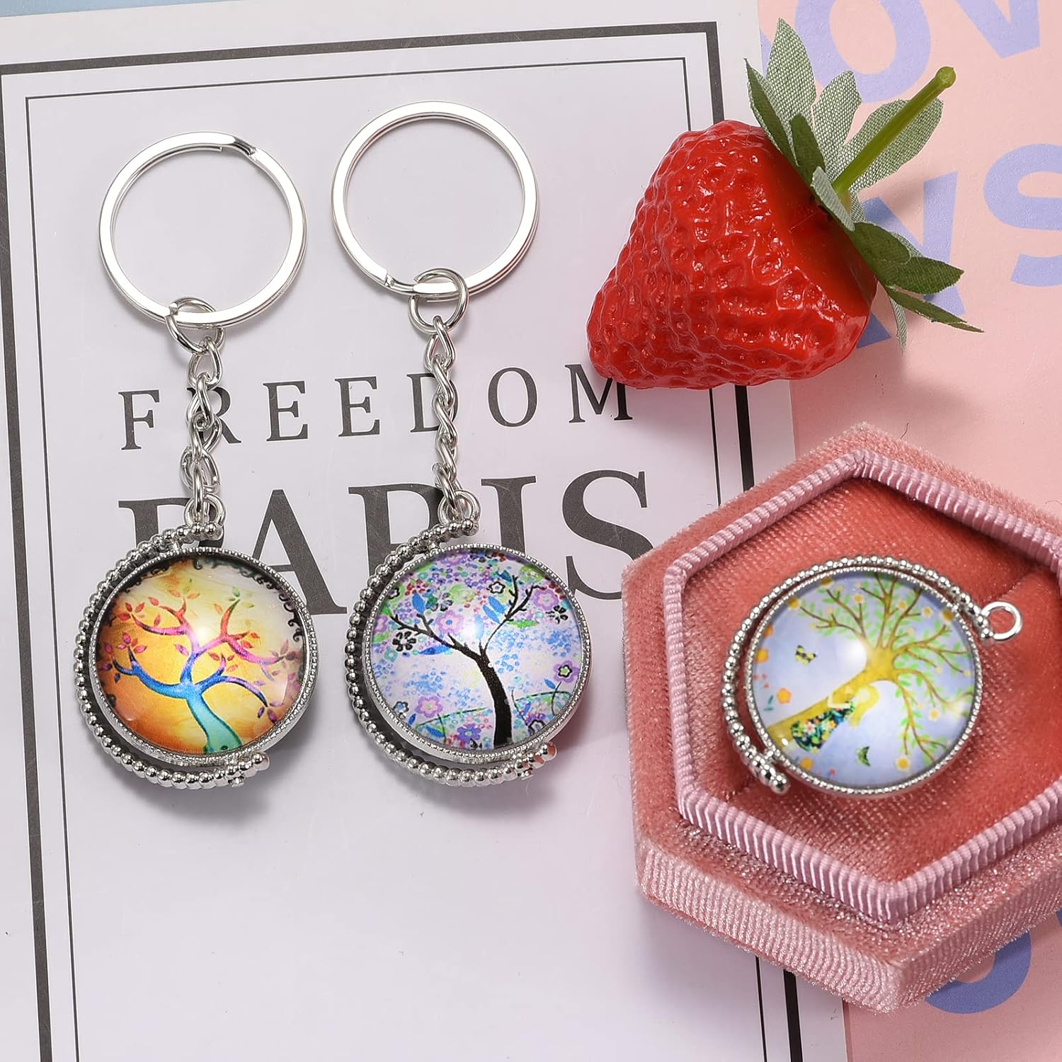 10 Sets Fit 25mm Moon Rotation Double Side Round Blank Bezel Pendant Trays Base Cabochon Settings Trays Photo Pendant Blanks Jewelry Making DIY Findings