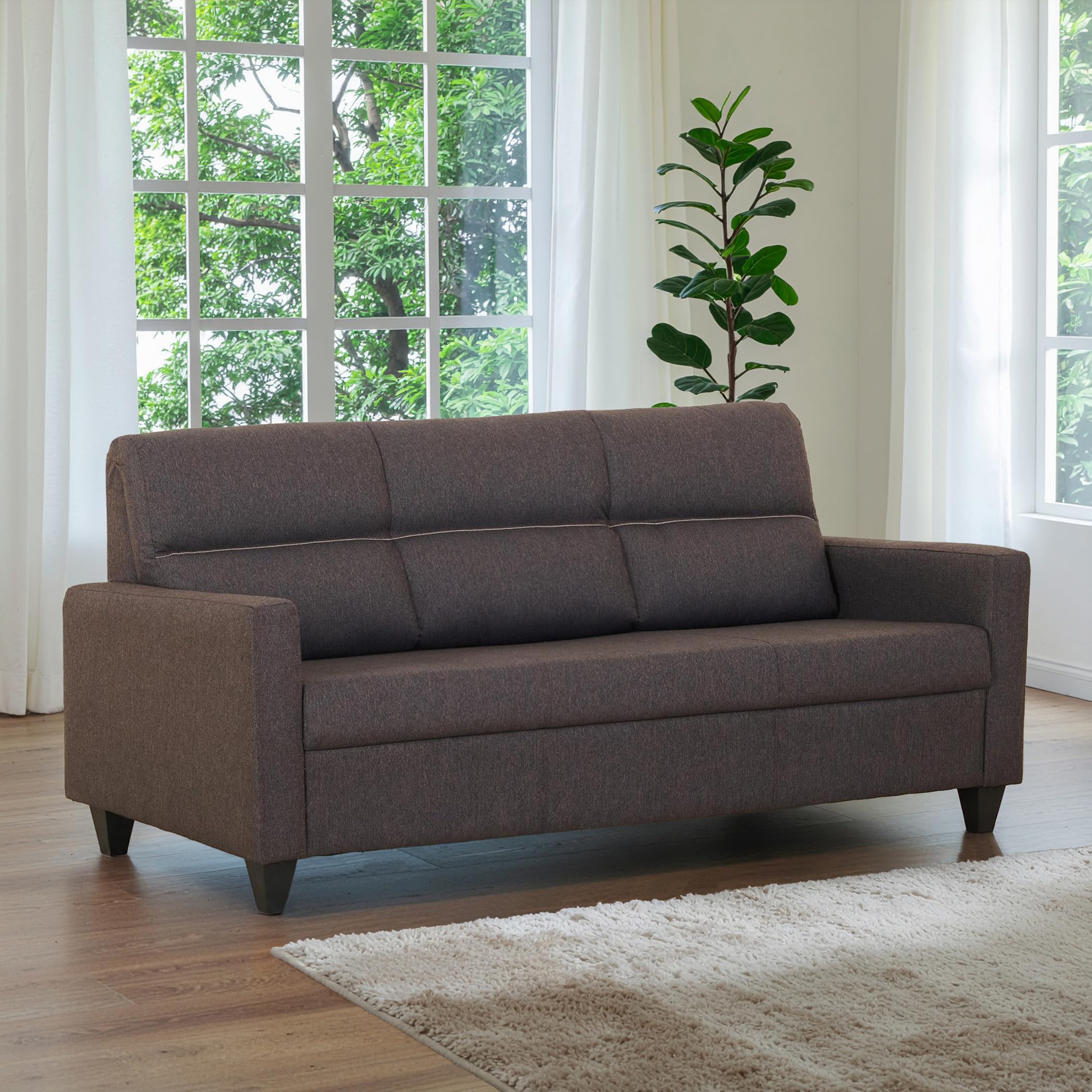 Home Centre Helios Clary Brown Fabric 3-Seater Sofa - 173cm