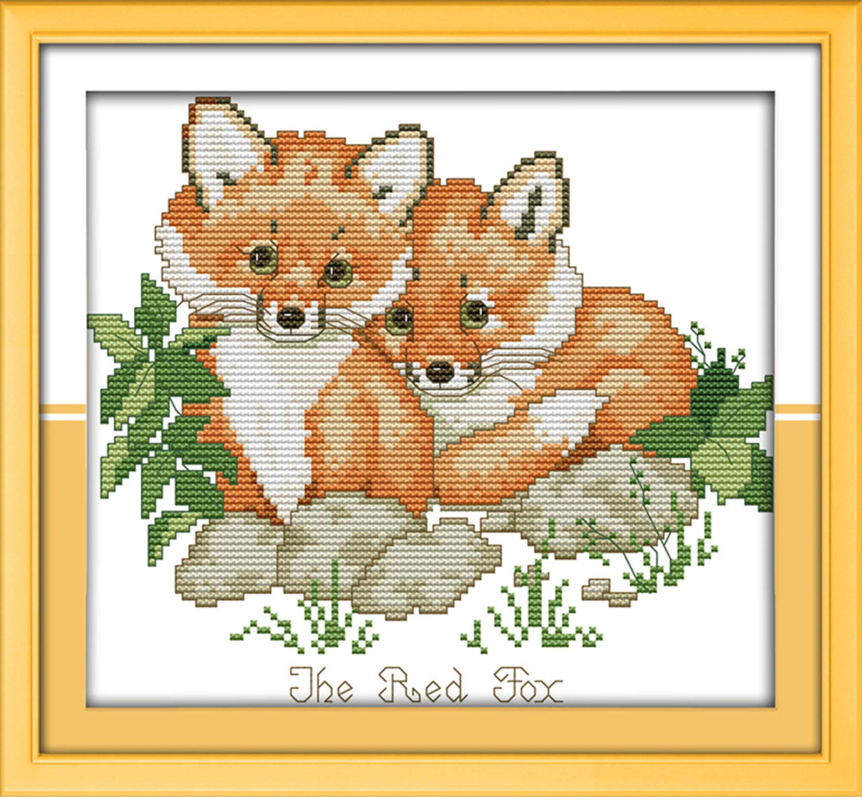 Captaincrafts Red Foxes Cross Stitch Kits Fox Stamped Cross Stitch Preprinted Fabric Cross Stitch Dmc Diy Art Embroidery Kits (Preprinted 11Ct, )
