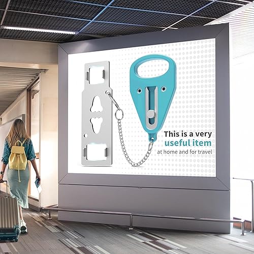 Miniatura 7 de Cerradura de puerta portátil resistente color verde azulado, paquete de 2 cerraduras de puerta para mayor privacidad y seguridad en hoteles