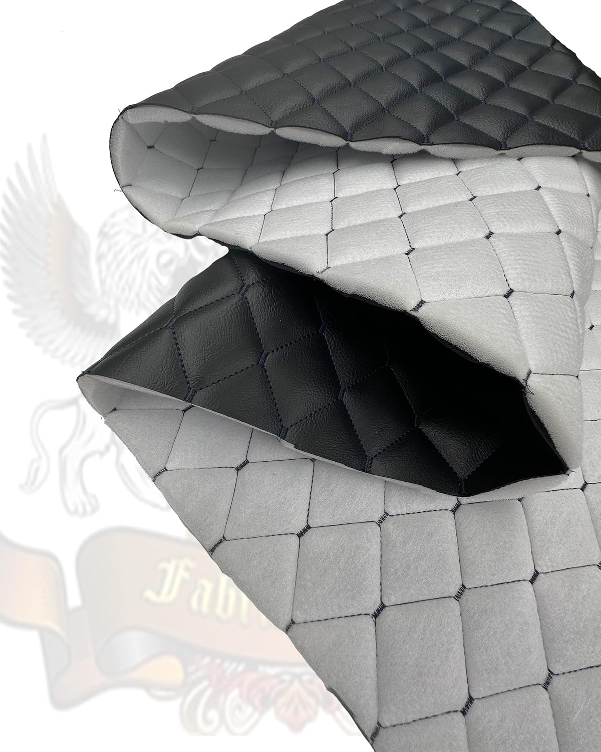 Vinyl Soft Grain Fine Thread Quilted Foam Fabric with 3/8" Foam Backing Upholstery / 52" Wide/Sold by The Yard/FABRIC EMPIRE - Black, Navy Black Thread Diamond 2" x 3"