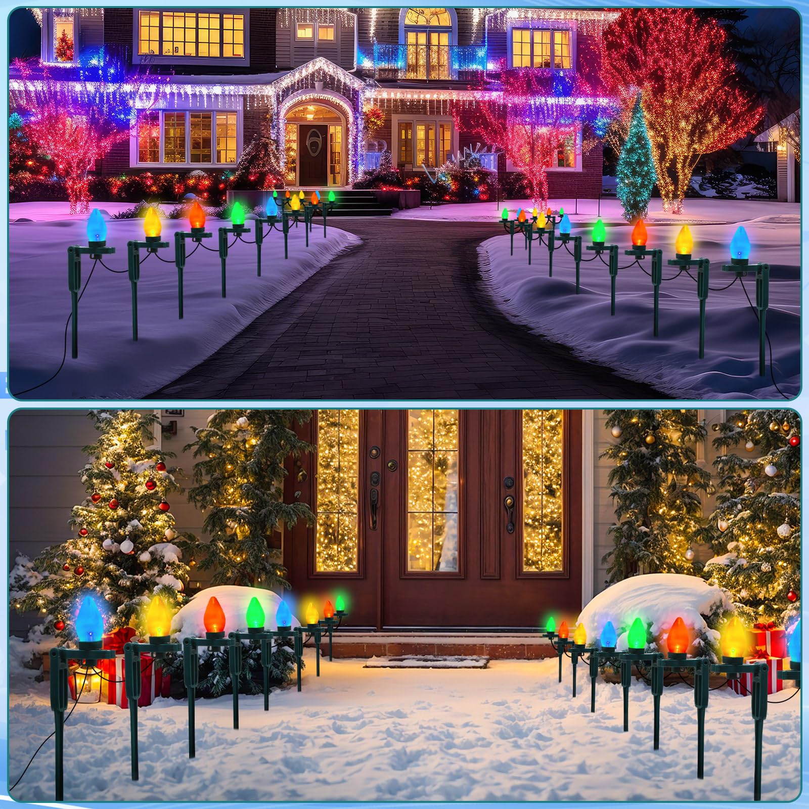 Suzile Pali luminosi natalizi in plastica, alti 38 cm, per luci natalizie C7 C9, universali, per giardino, prato, sentiero, passerella, vacanze (verde, 150 pezzi)