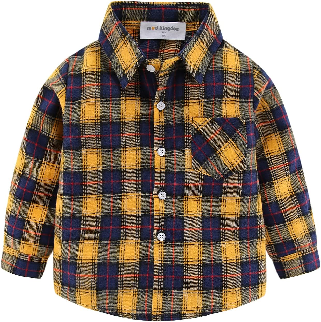 Mud Kingdom Boys Plaid Flannel Shirt Long Sleeve Button Down Casual