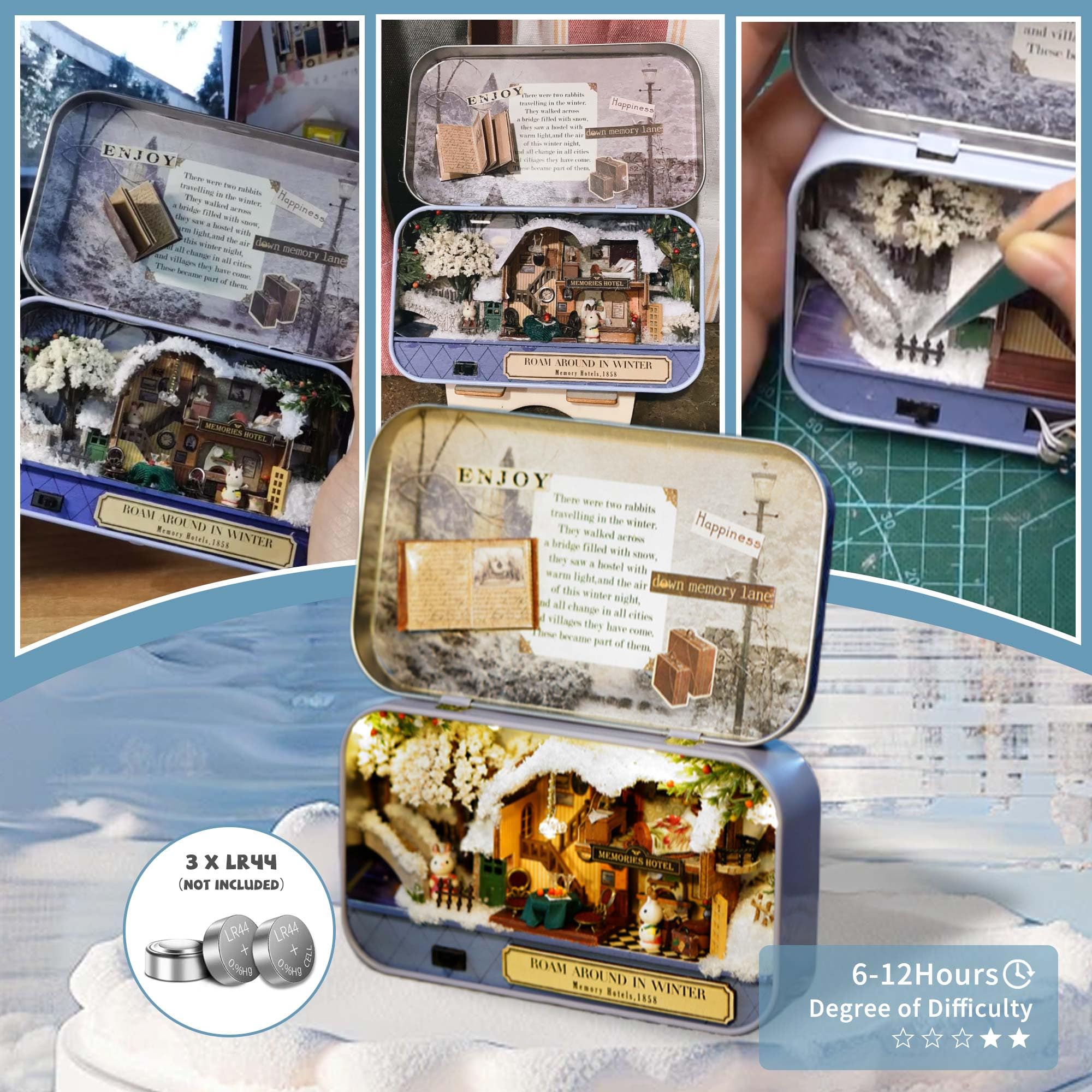 Kit de casa de muñecas en miniatura, habitación creativa con muebles y funda para regalo romántico de San Valentín (pasear en invierno) 5