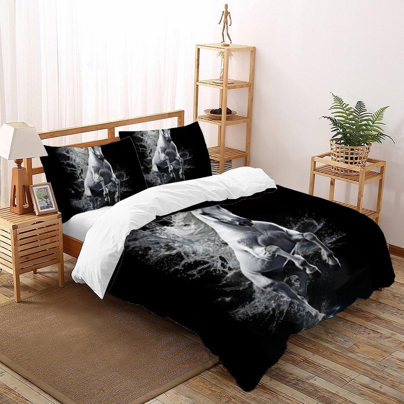 Housse de couette cheval fermeture éclair 200x200 parure lit microfibre