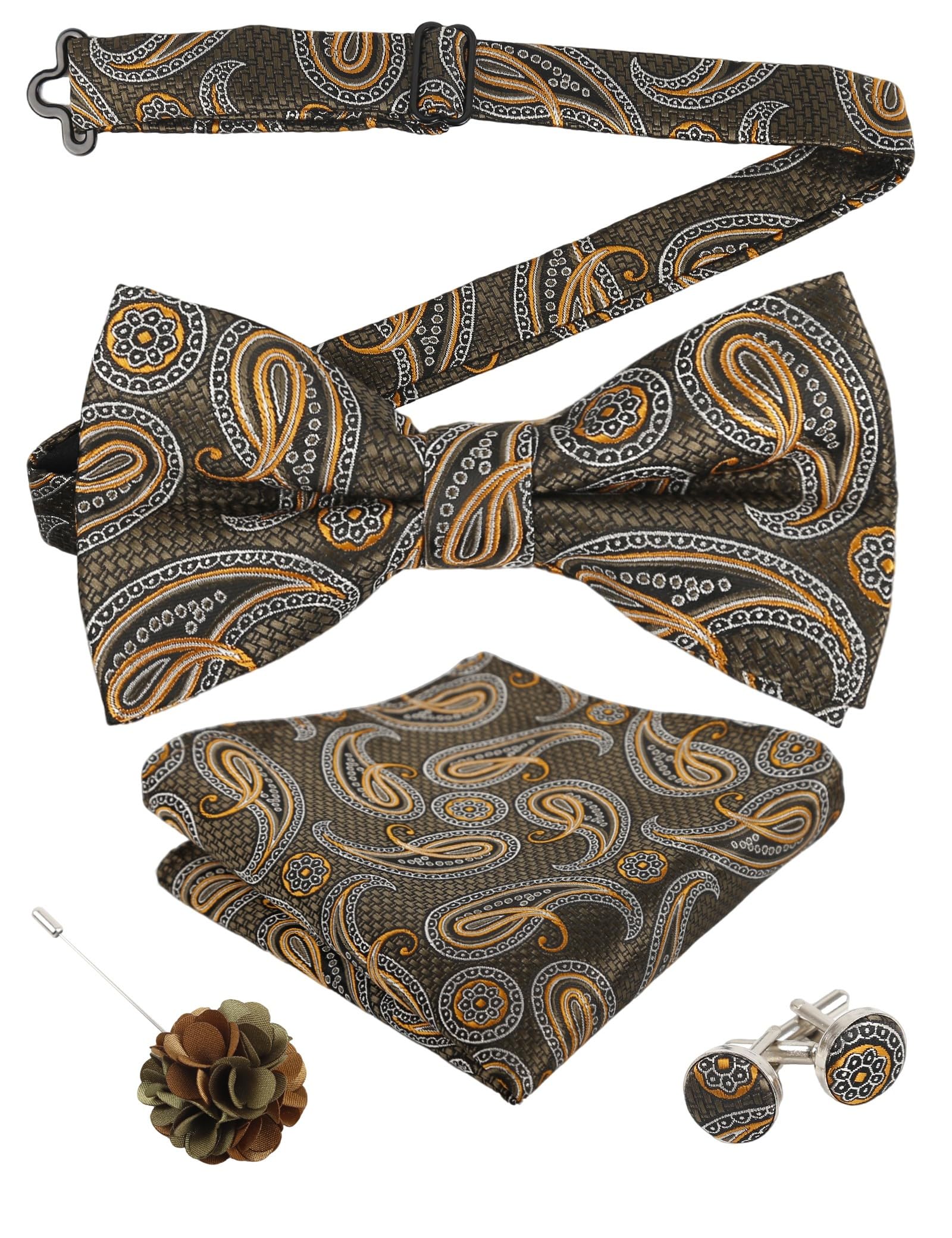 Alizeal Mens 4pcs Vintage Paisley Bow Tie Set